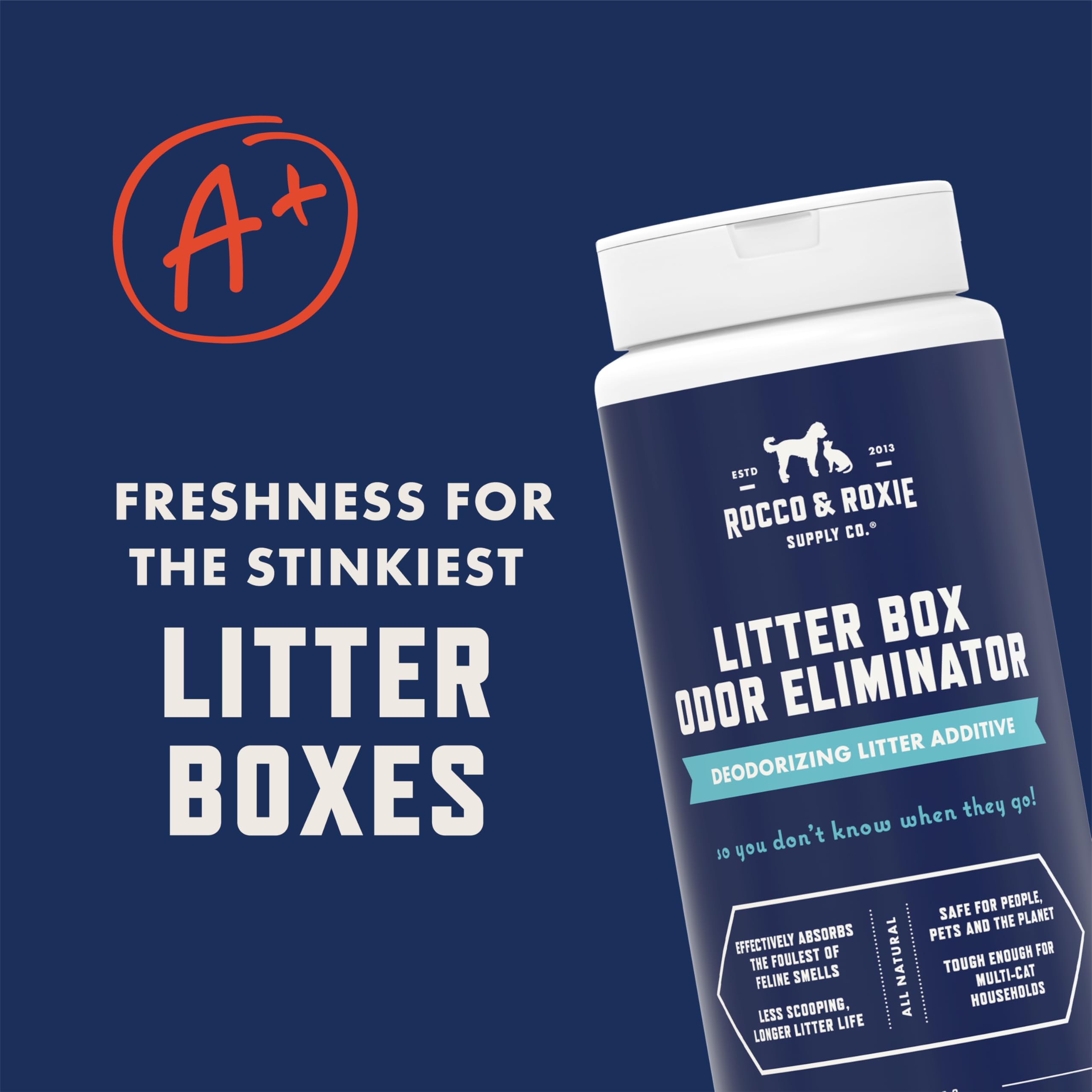 Rocco & Roxie Litter Box Odor Eliminator - Natural Urine Deodorizer, Safe for Cats, 12 oz, Effective Odor Absorber for Cat Litter Boxes