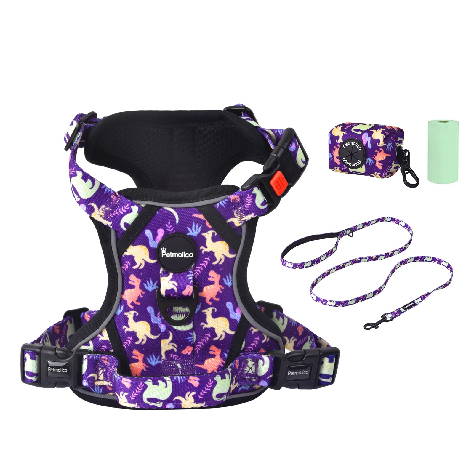 Petmolico No Pull Dog Harness Set,4 Leash Attchment Easy Control Handle Reflective Vest Dog Harness and Leash Set for Small Bree