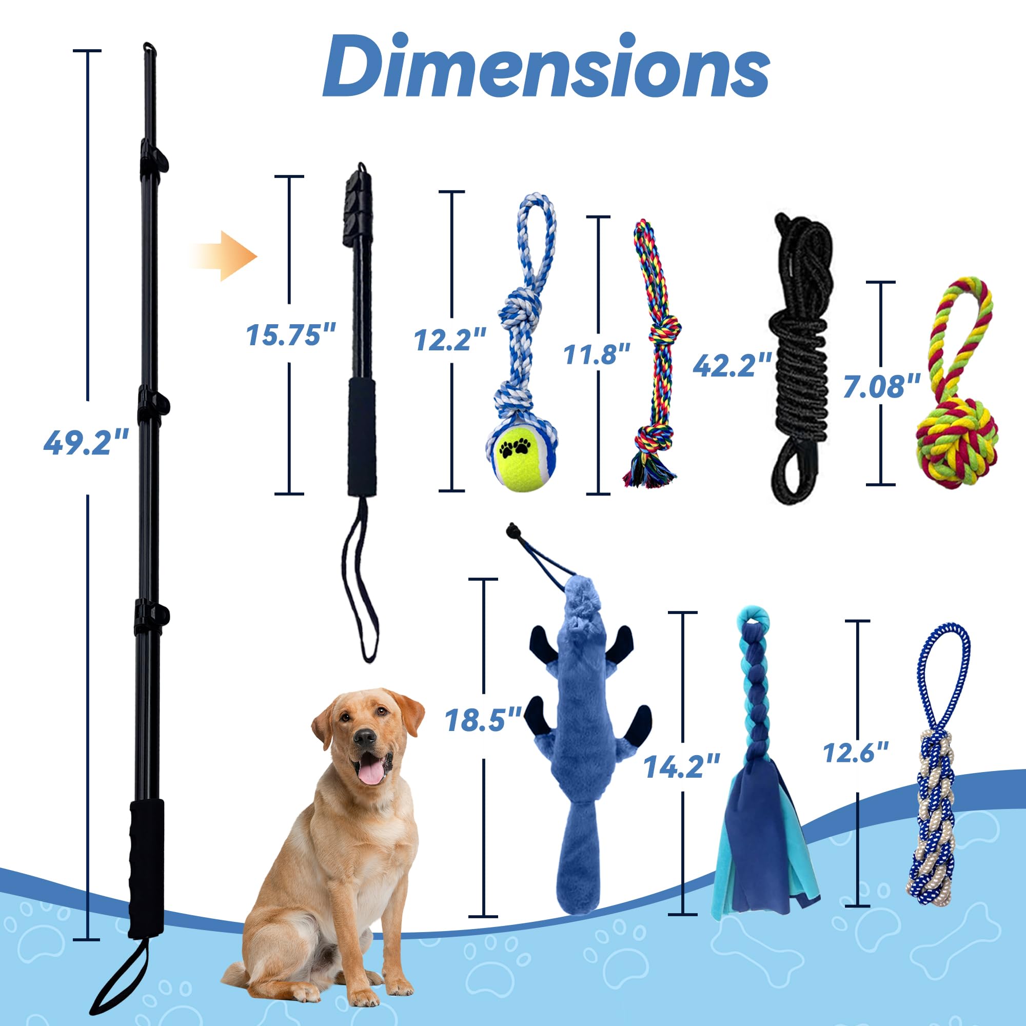 GRETMIX Flirt Pole for Dogs, Interactive Toys Tug-of-war for Dogs, Four-Section Retractable Adjustable Length, Chase Toys with R