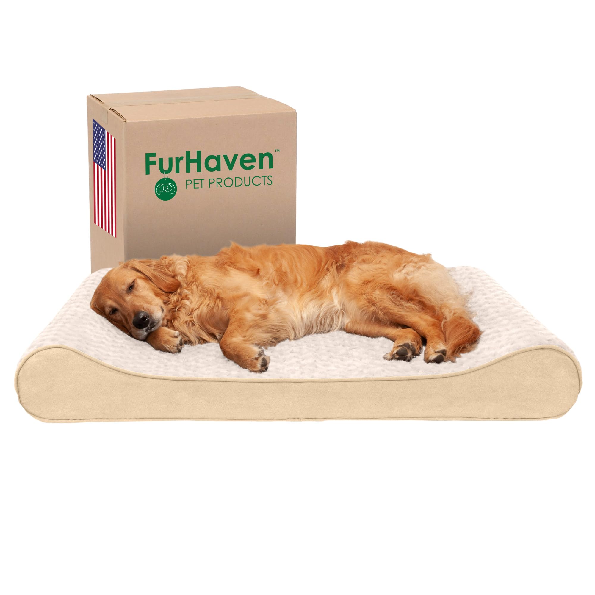 Furhaven Cooling Gel Dog Bed for Large Dogs w/ Removable Washable Cover, For Dogs Up to 75 lbs - Ultra Plush Faux Fur & Suede Lu
