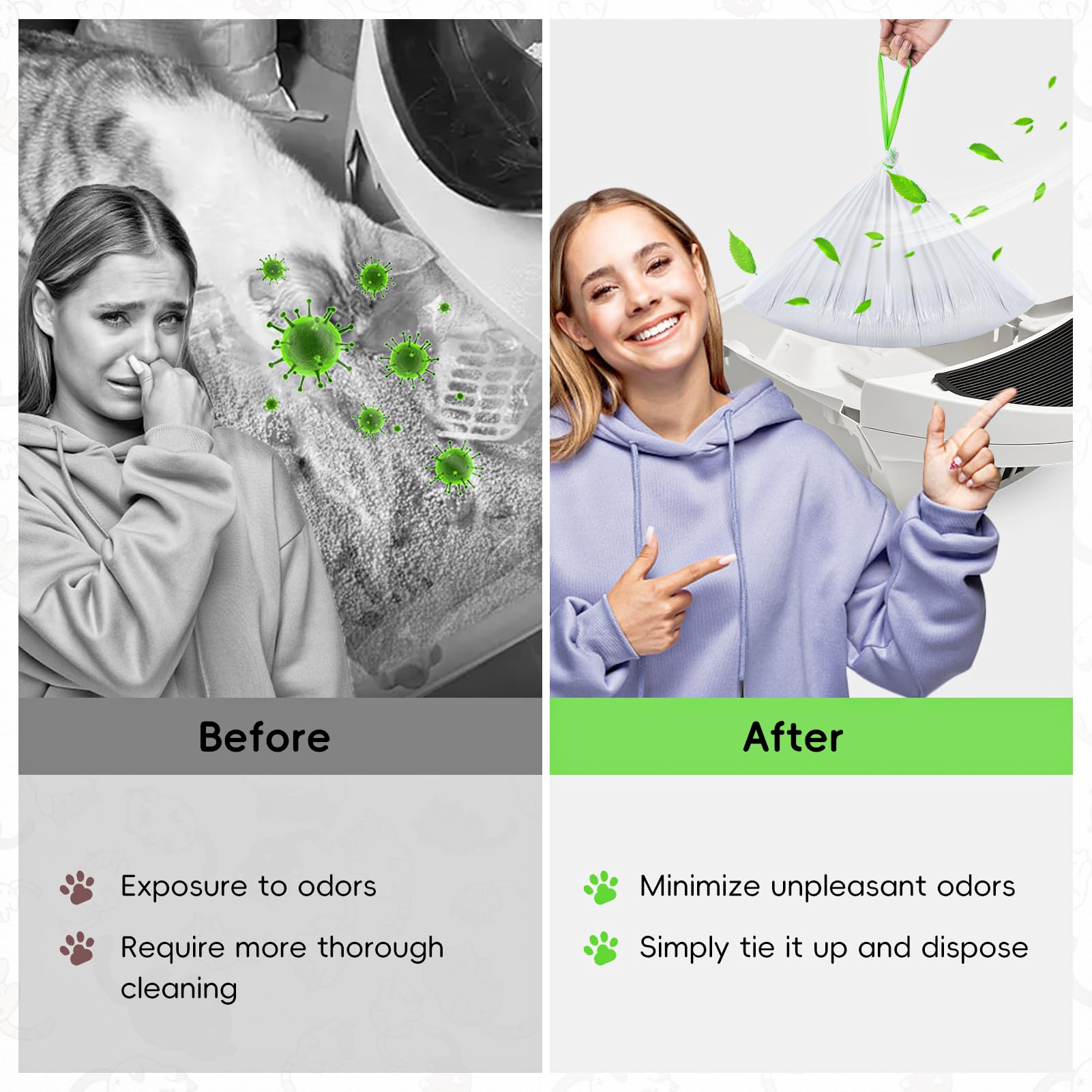 Litter Box Liners 60 Count Jumbo Cat Litter Bags, Easy Clean Up Thick Large Kitty Litter Liners For Litter Box, Drawstring Cat L