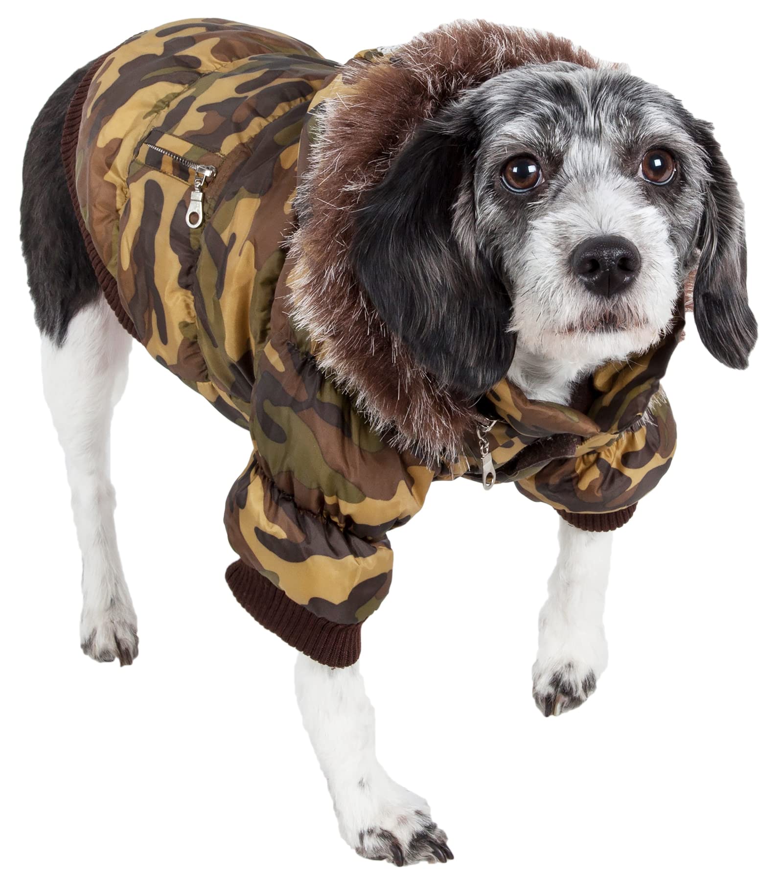 Pet Life Fashion Parka With Removable Hood - Camo Metallic - X-Small