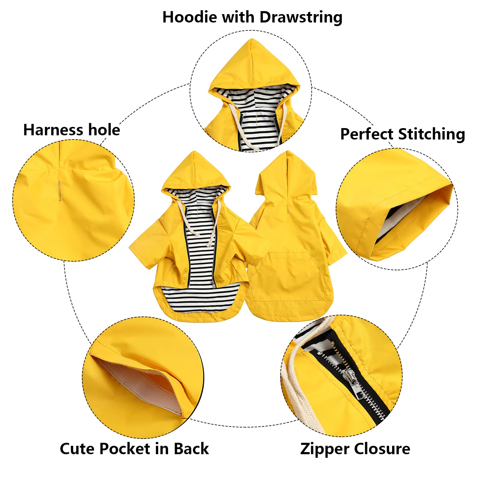 Dog Raincoat Waterproof Puppy Rain Jacket With Hood For Small Medium Dogs, Poncho With Reflective Strap, Storage Pocket And Harness Hole - Yellow - Xs
