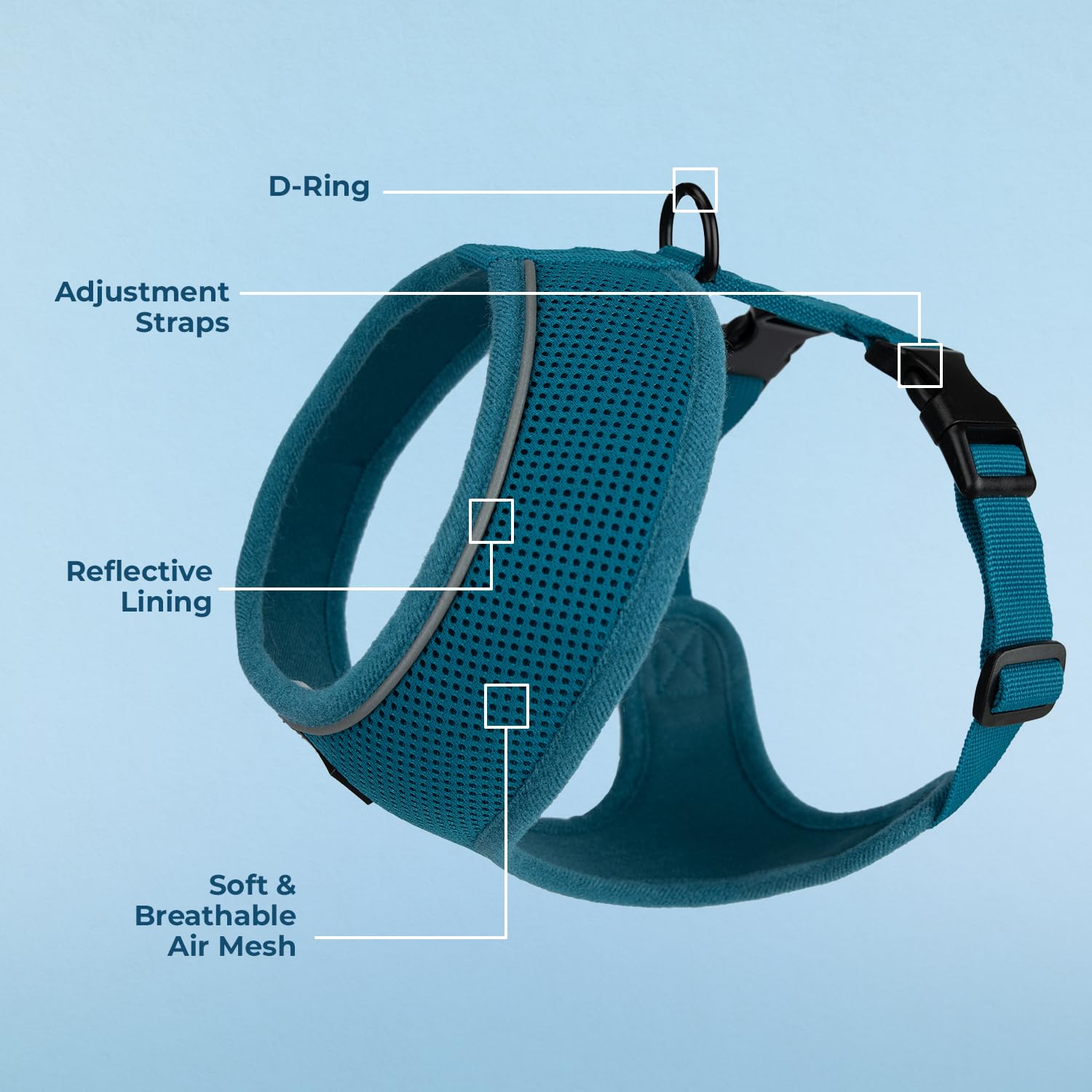 Voyager Aerolite No Pull Mesh Dog Harness With Lightweight, Soft, Breathable, Reflective Stitching, And Adjustable Straps For Walking, Running, Training, Heavy Duty And Durable - Turquoise, Xl