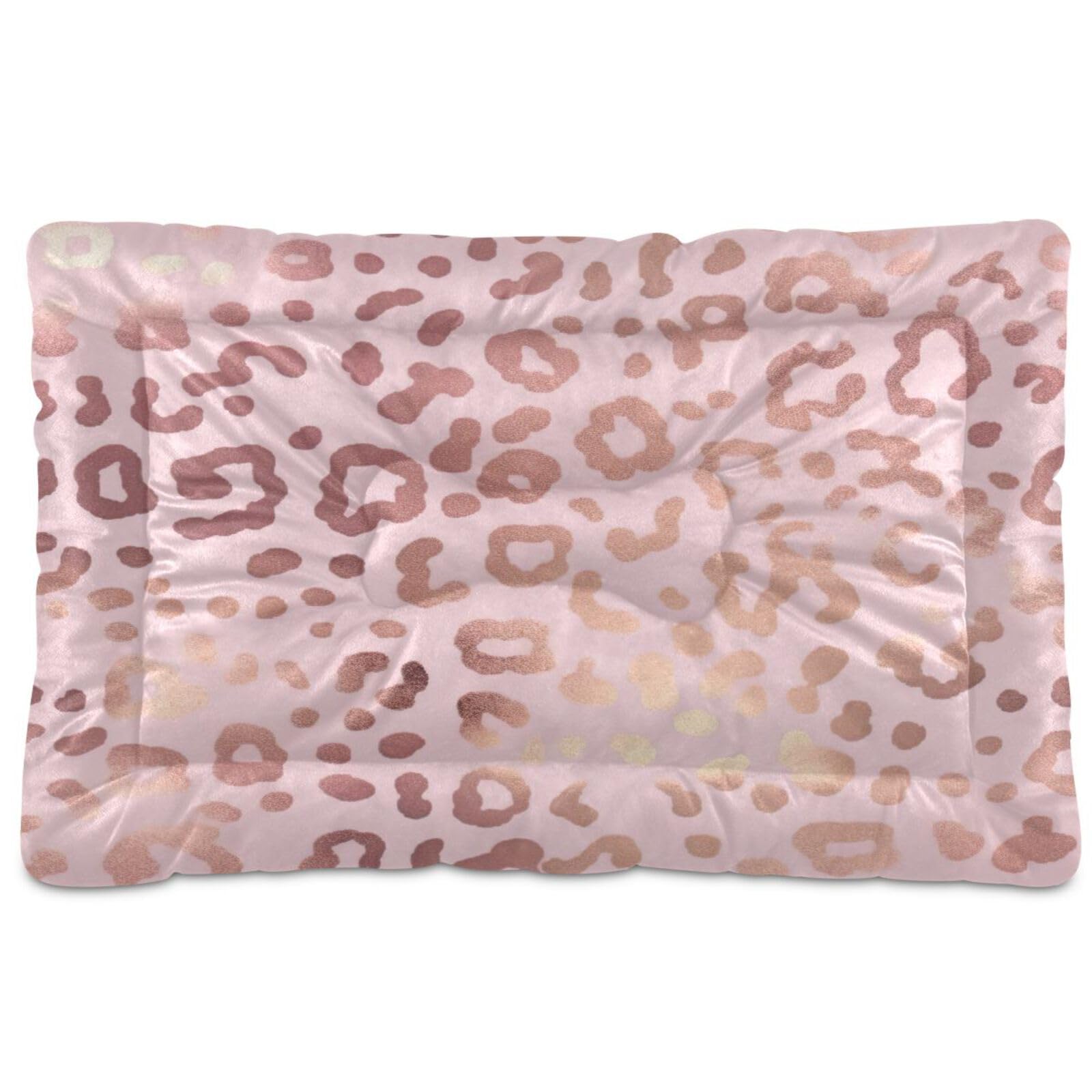 Coikll Leopard Pink Pet Bed Pad Soft Dog Bed Mat With Anti-Slip Bottom, Machine Washable Crate Pad Mattress For Dog Sleeping- 24