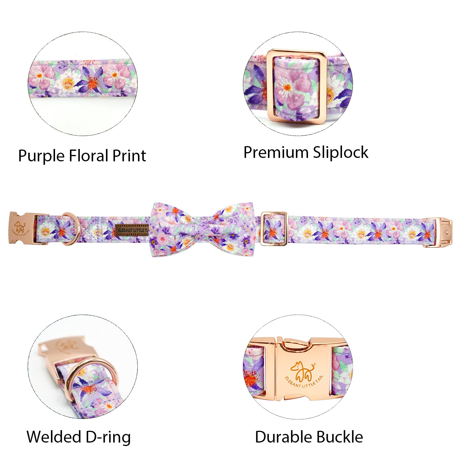 Elegant little tail Dog Collar, Rose Print Pet Collar Summer Dog Collar Durable Metal Buckle Dog Collars Cotton Pet Adjustable D