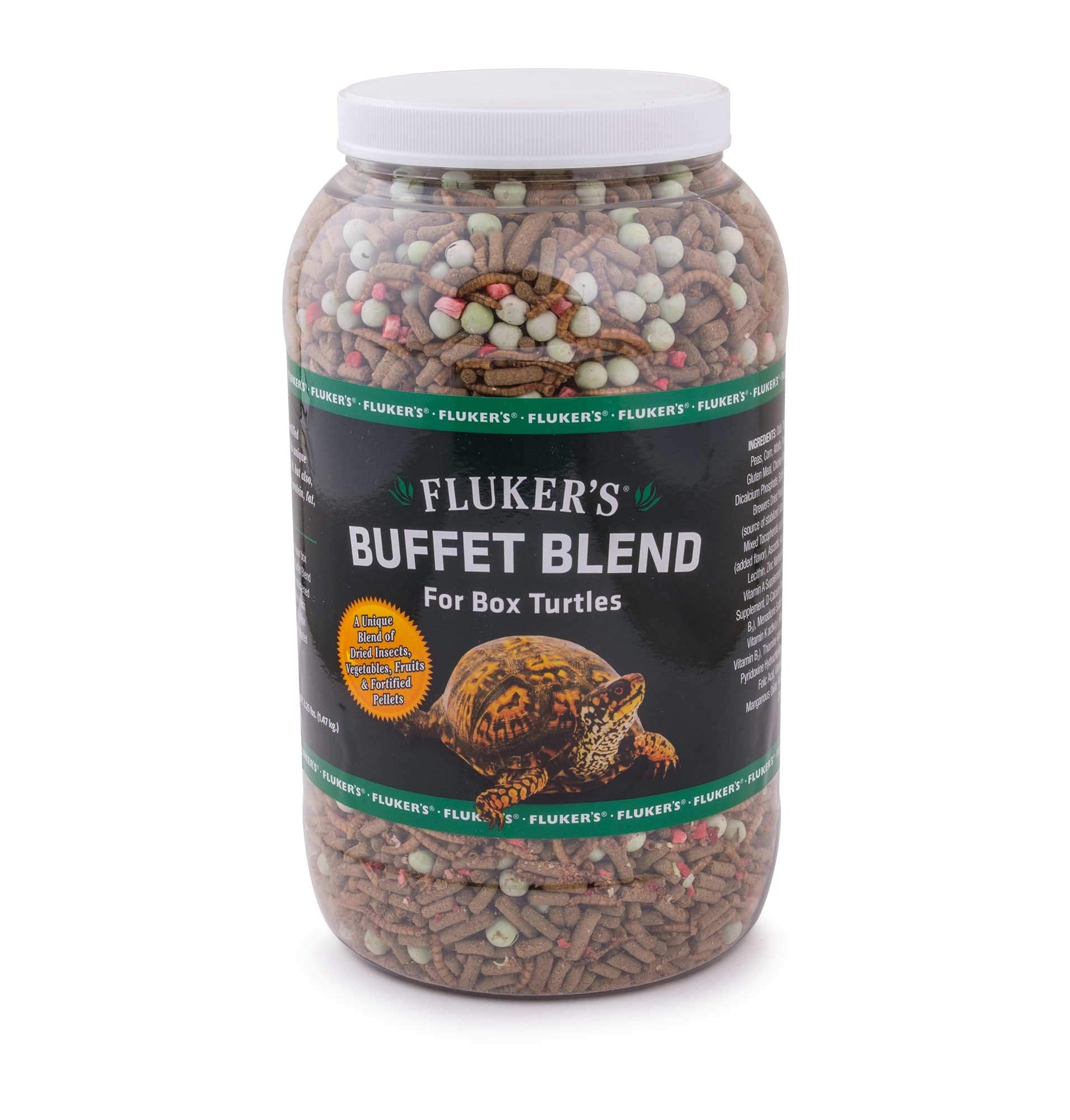 Flukers Buffet Blend Box Turtle Diet, Insects, Veggies and Fruit with Fortified Pellets, 3.25 lbs.