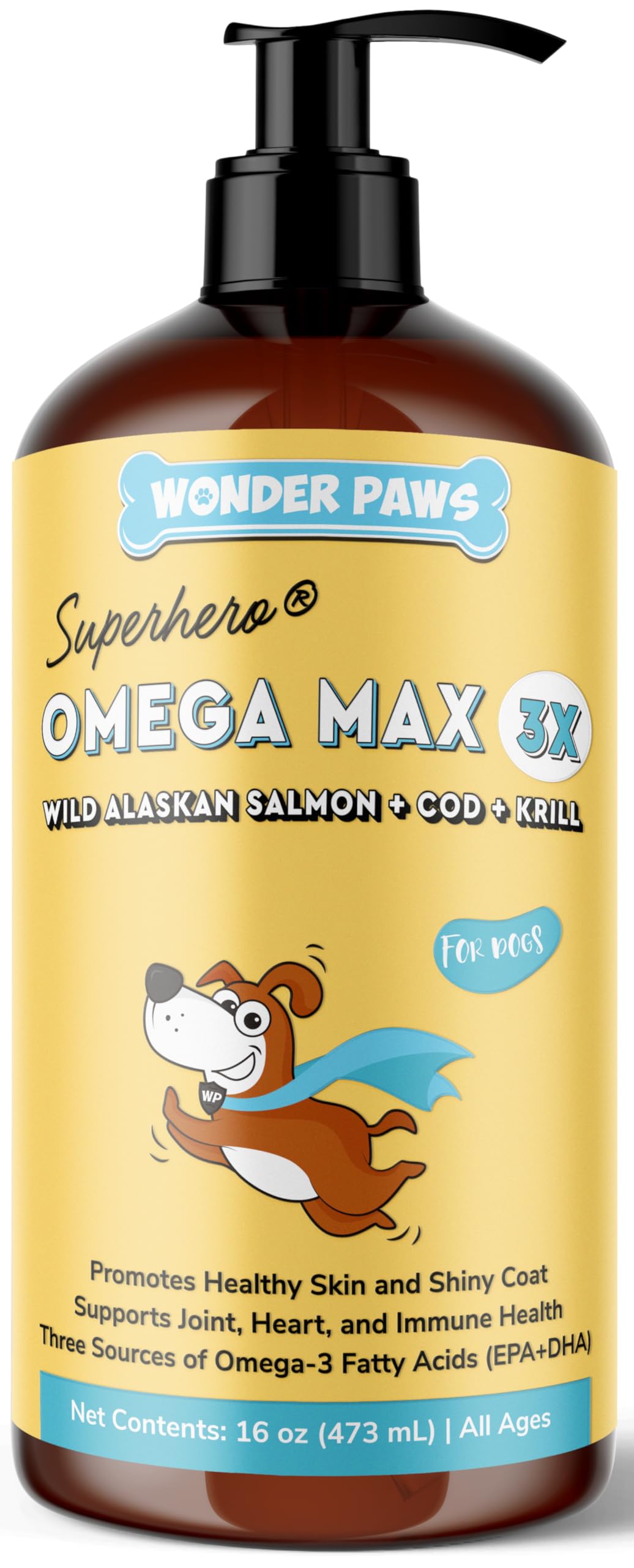 Wonder Paws Fish Oil for Dogs - Omega 3 for Dogs from Alaskan Salmon, Cod & Krill Oil - EPA DHA Fatty Acids - Less Shedding & It