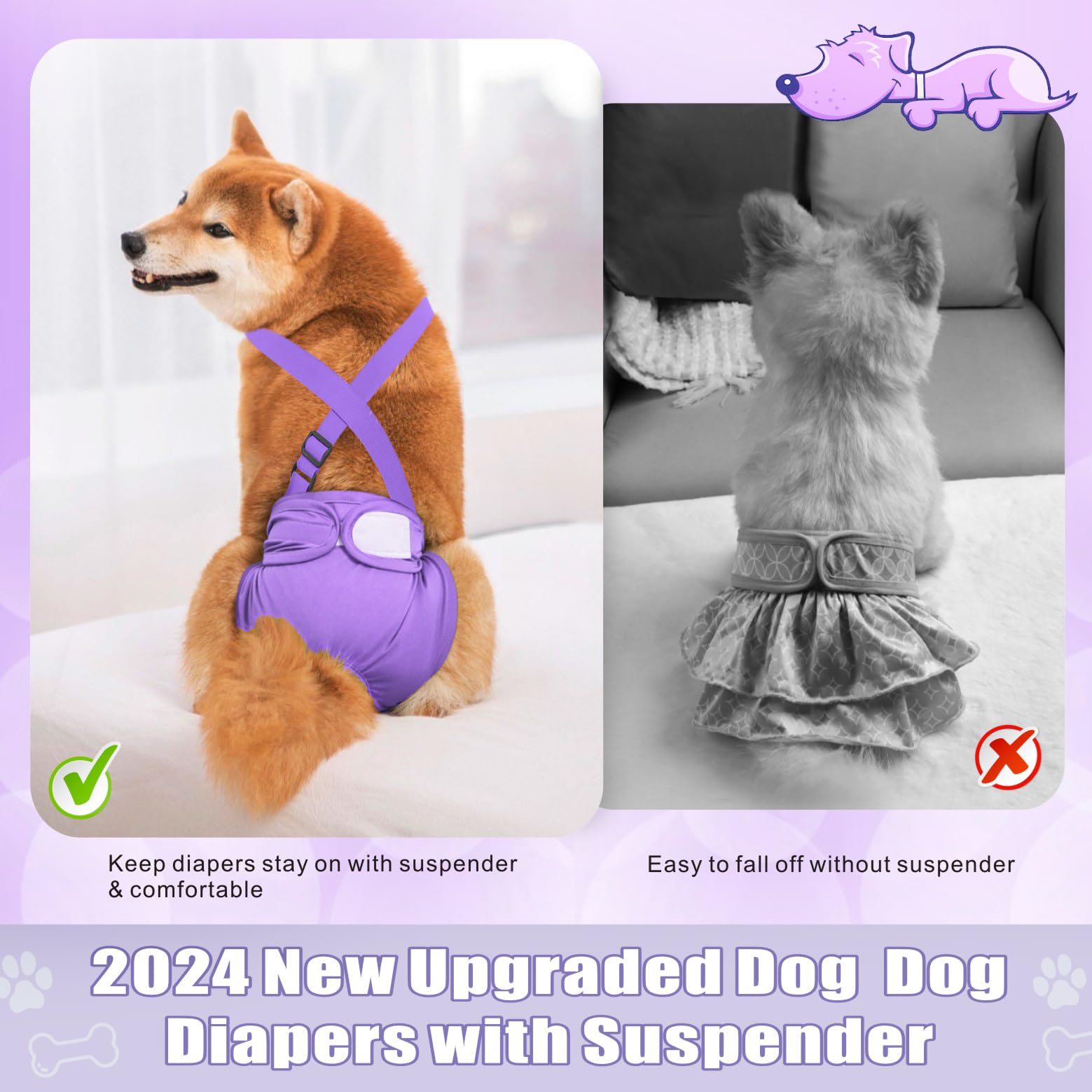 Idepet Female Dog Diapers With Suspender 3 Pack Washable Reusable Doggie Diapers For Small Medium Female Dog In Heat Period Cycl