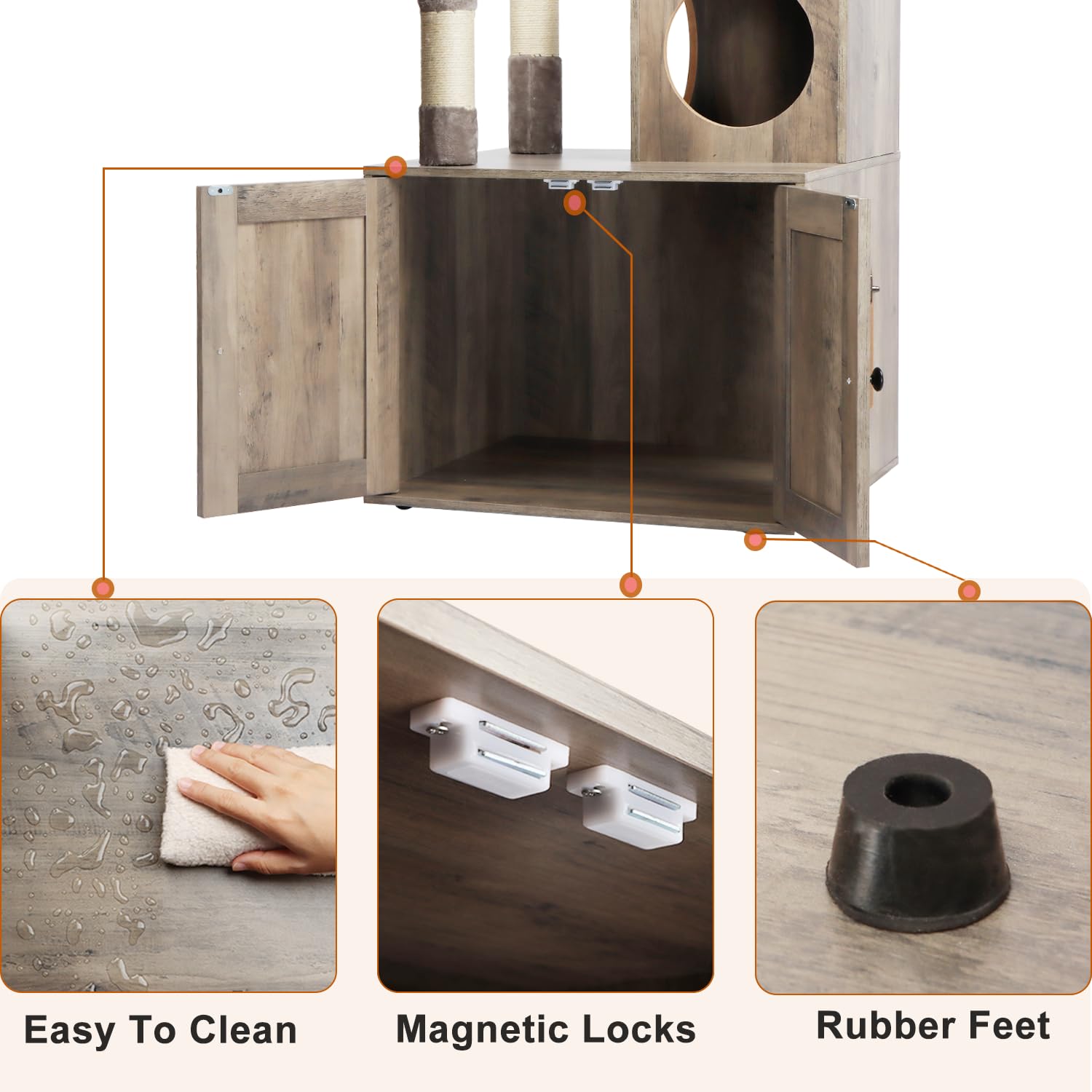 Timberer Litter Box Enclosure With Cat Tree, 2-In-1 Cat Tree Tower, Hidden Cat Litter Box Furniture With Scratching Post, Modern