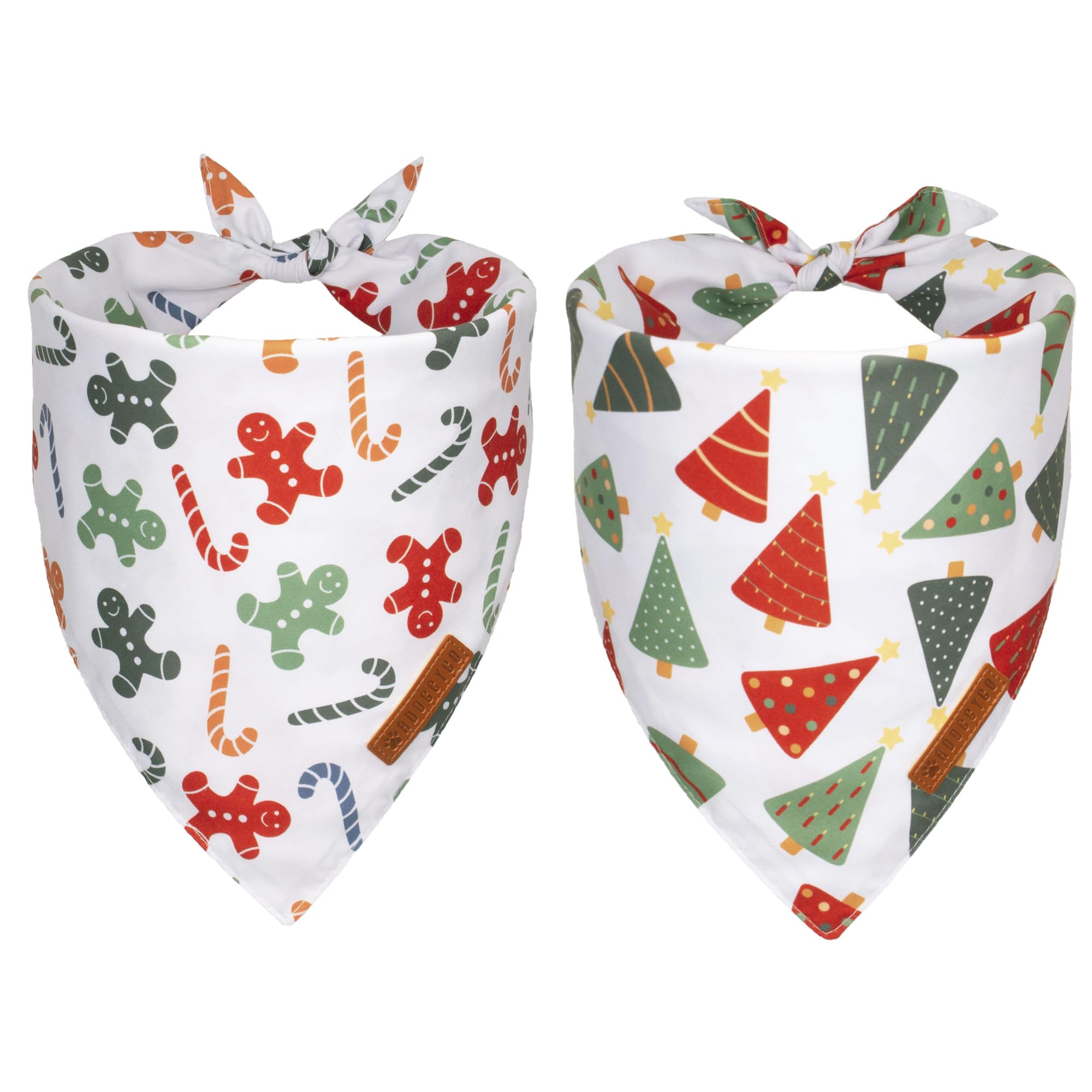 Adoggygo Christmas Dog Bandanas, Xmas Tree Candy Scarf, Premium Durable Fabric, White Christmas Bandanas For Medium Large Dogs P