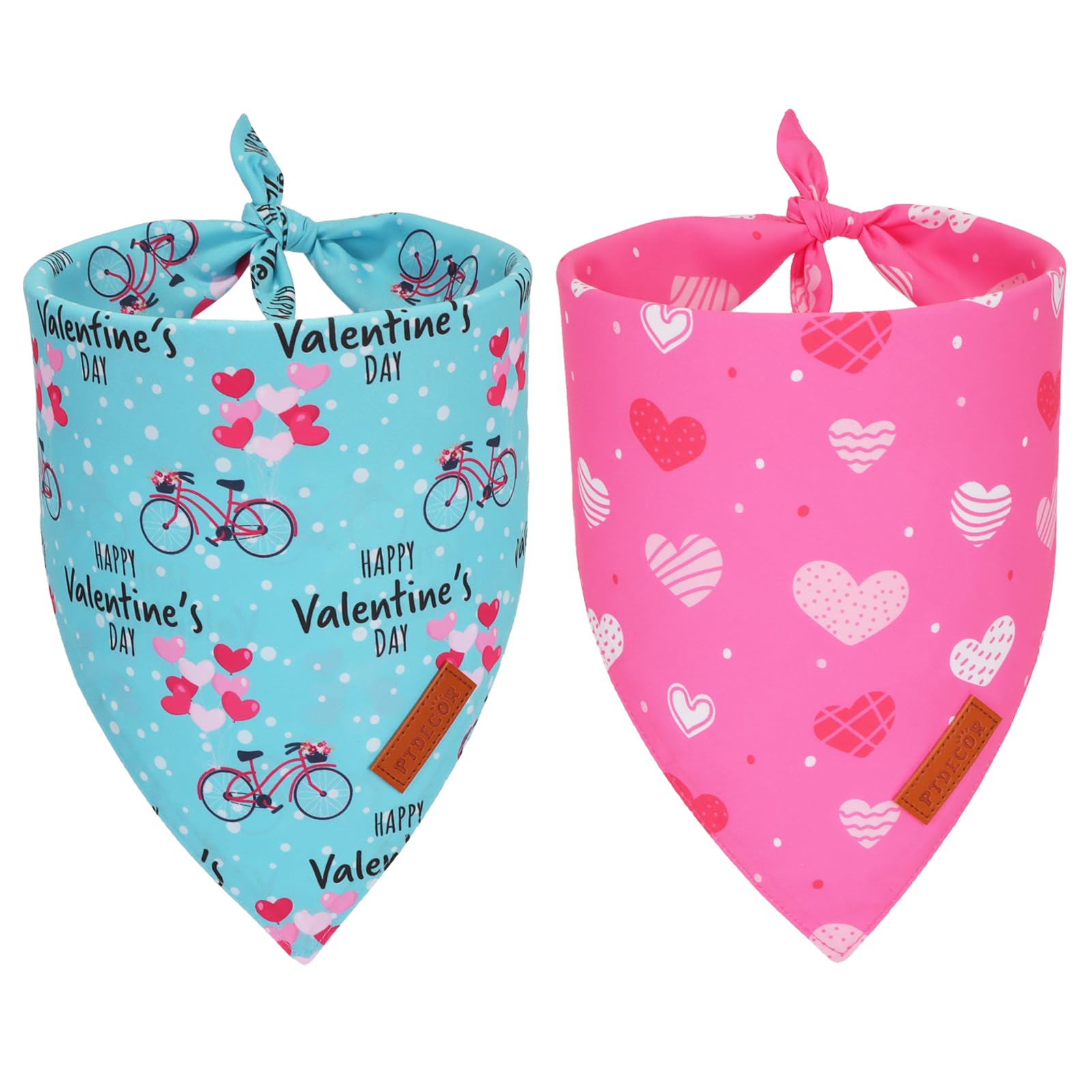 Ptdecor Valentine Dog Bandana,Bule And Pink Love Heart Design Reversible Dog Scarf, Triangle Valentine Bandanas For X-Large Pets