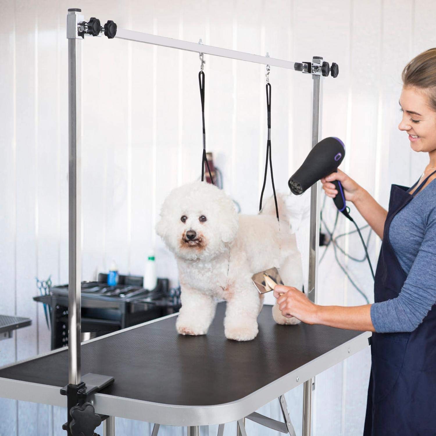 Trodep 46' Dog Grooming Table Foldable Pet Grooming Tables With Adjustable Arm Noose Storage Mesh Tray Maximum Capacity Up To 3