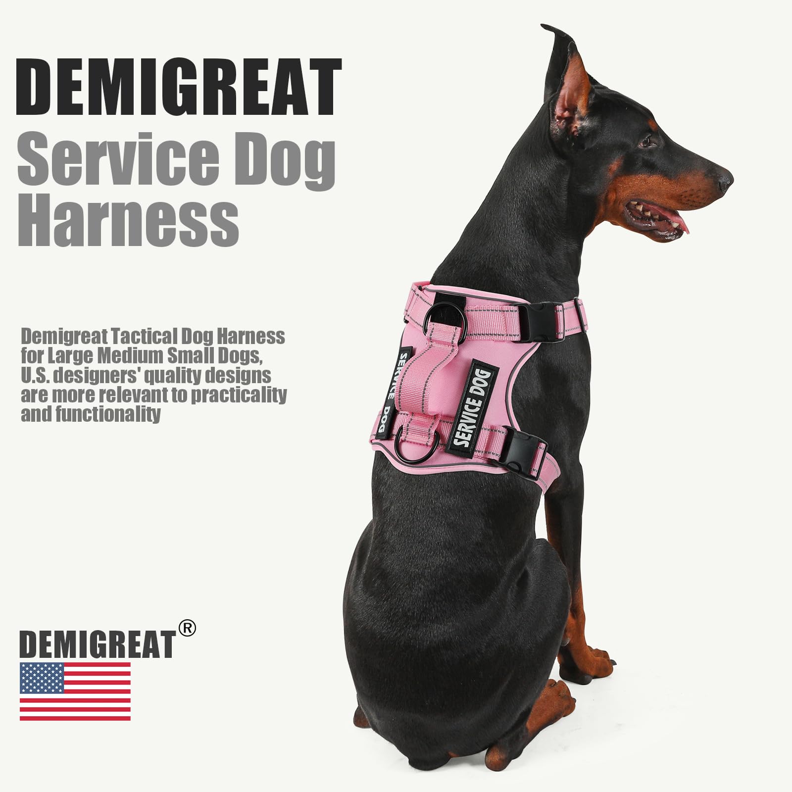 Demigreat Reflective Dog Vest Harness With 5 Pcs Patches, Adjustable Soft Oxford Pet Harness, Inner Layer Mesh, Prevent Pulling