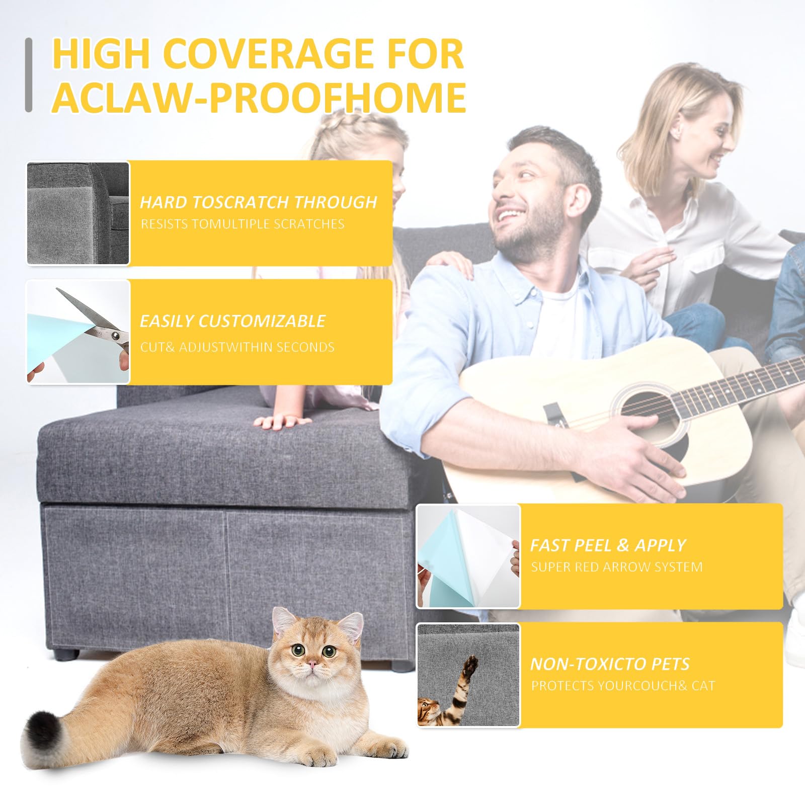 Xmzcymyo Anti Cat Scratch Furniture Protectors, 11Pcs Cat Scratch Deterrent Tape, Couch Corner Protectors For Cats, Double Sided Sofa Anti Scratching Sticky Tape