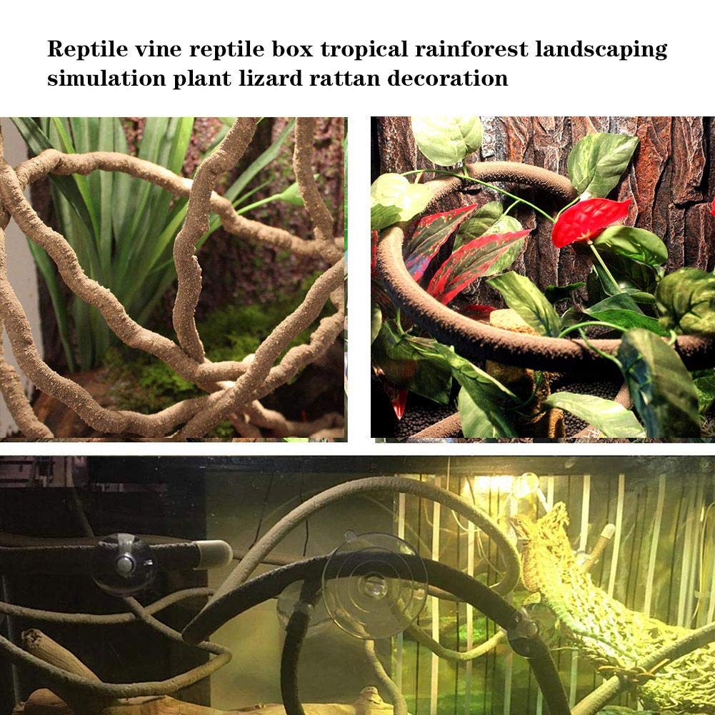 Hamiledyi Large Brown Bearded Dragon Tank Accessories - Flexible Artificial Vines & Leaves for Reptile Habitat Decor