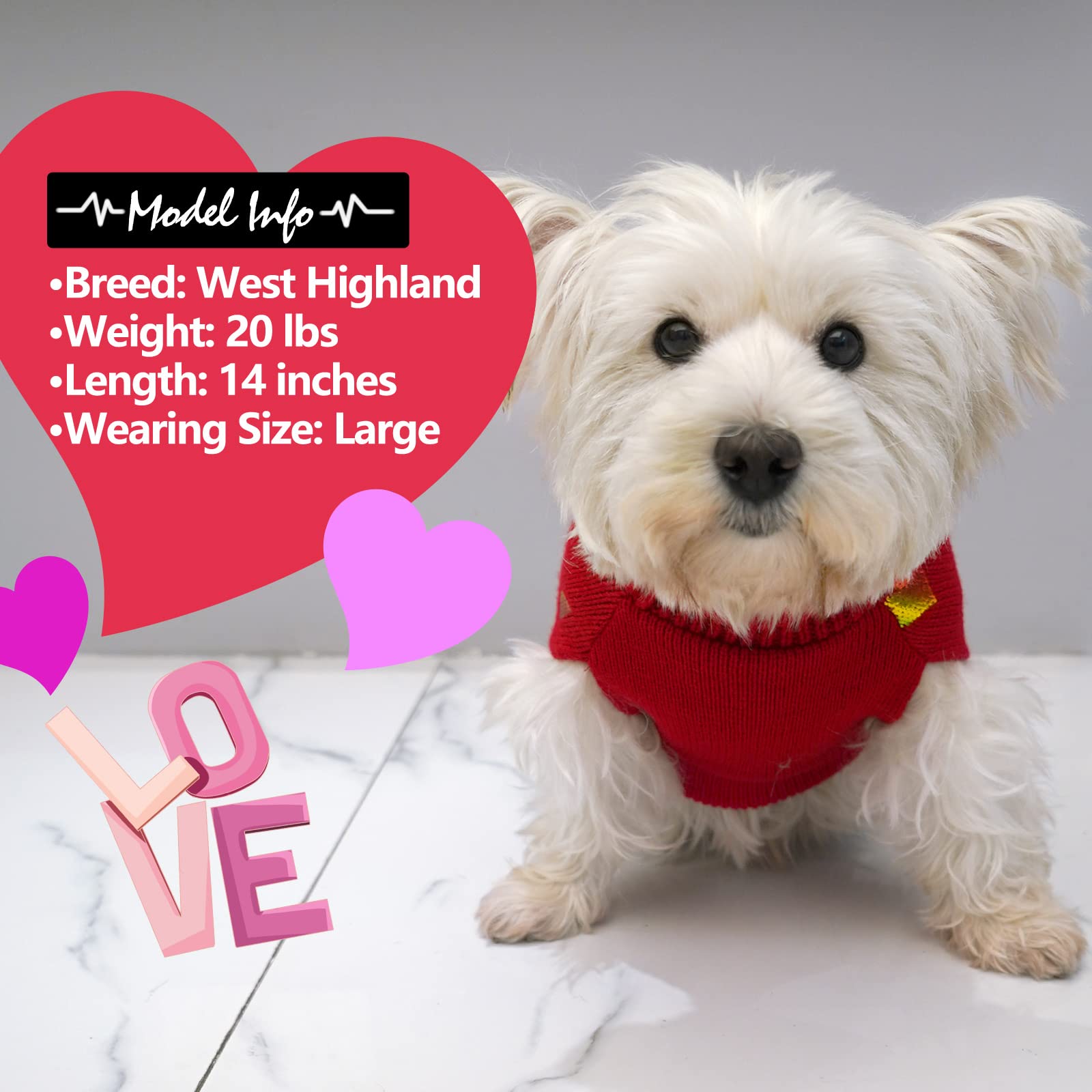 Kyeese Dog Sweaters Colorful Radiant Printing Love Design With Leash Hole Pet Sweater Pet Clothes,S