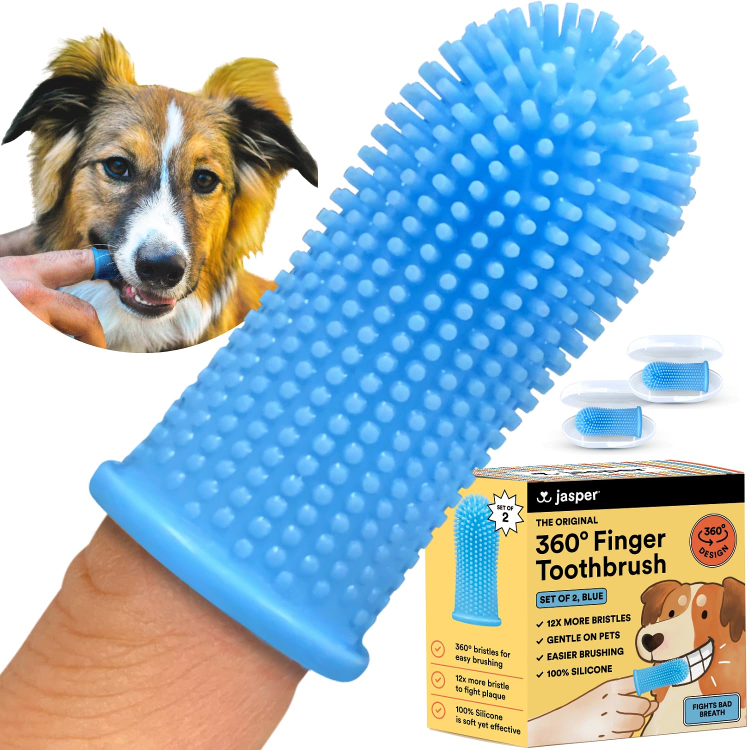 Jasper Dog Toothbrush, 360 Dog Tooth Brushing Kit, Finger Toothbrush, Cat Tooth Brush, Teeth Cleaning, Pet Tooth Brush for Small