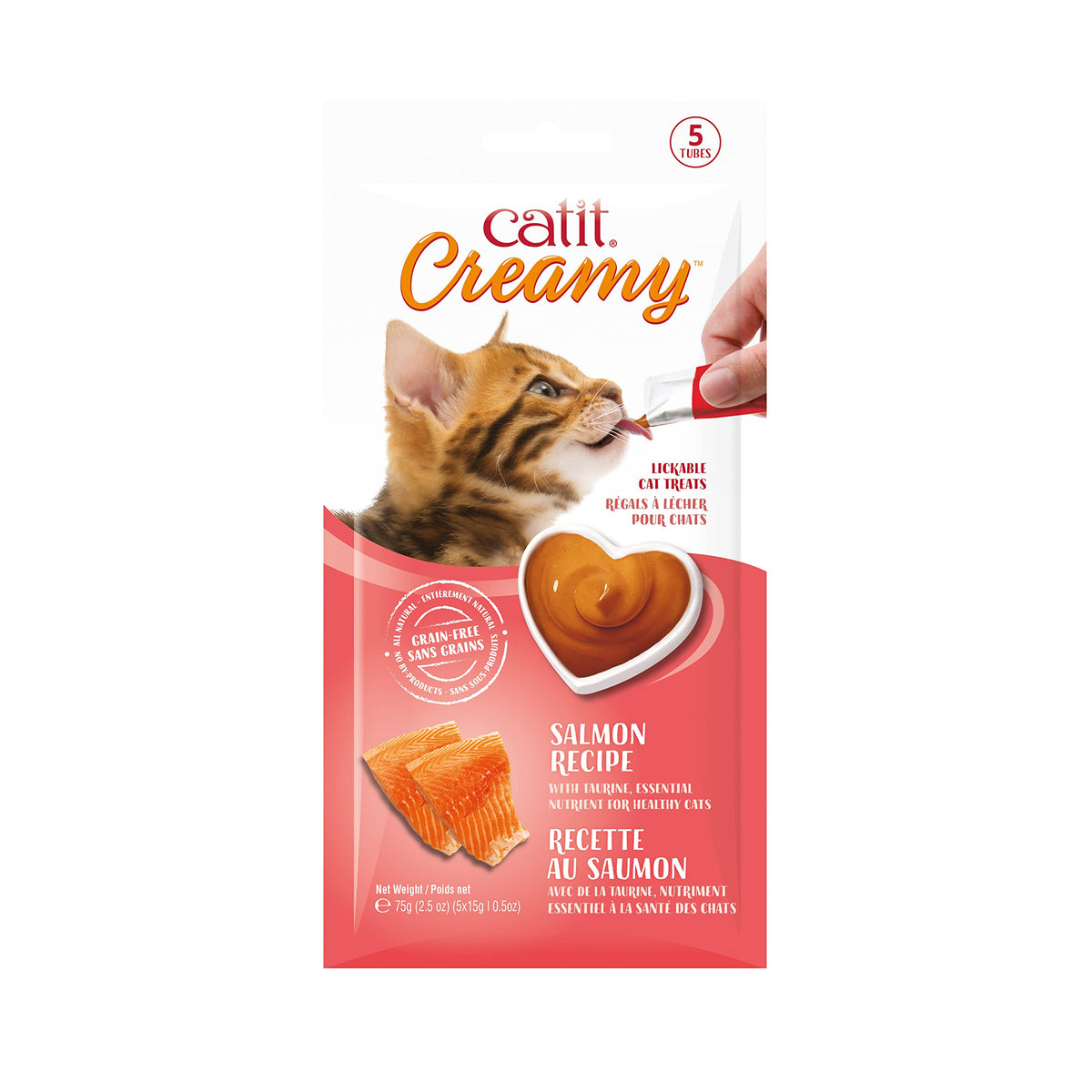 Catit Creamy Lickable Cat Treat - Hydrating And Healthy Treat For Cats Of All Ages - Salmon, 5-Pack