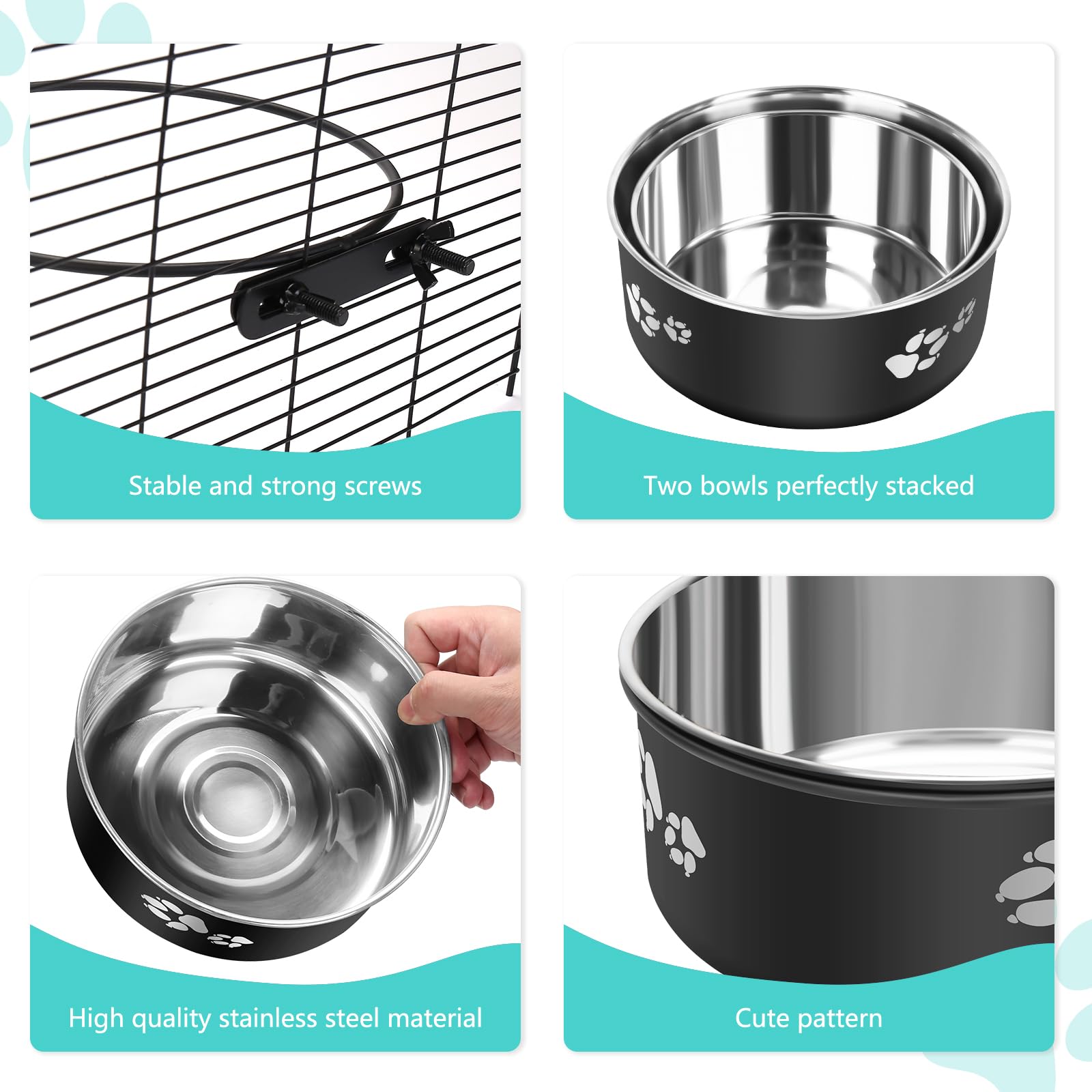 Offkitsly Kennel Water Bowl, Stainless Steel Dog Crate Water Bowl No Spill, 2 Pack Hanging Dog Bowls For Kennel Cage,Metal Pet F