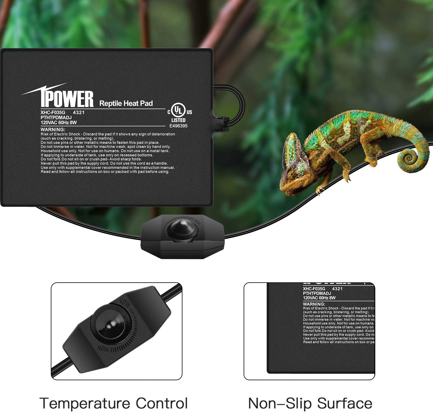 Ipower 6 By 8-Inch 8 Watts Reptile Heating Mat With Temperature Controller Under Tank Warmer Terrarium Heat Pad For Reptiles And Amphibians, Black