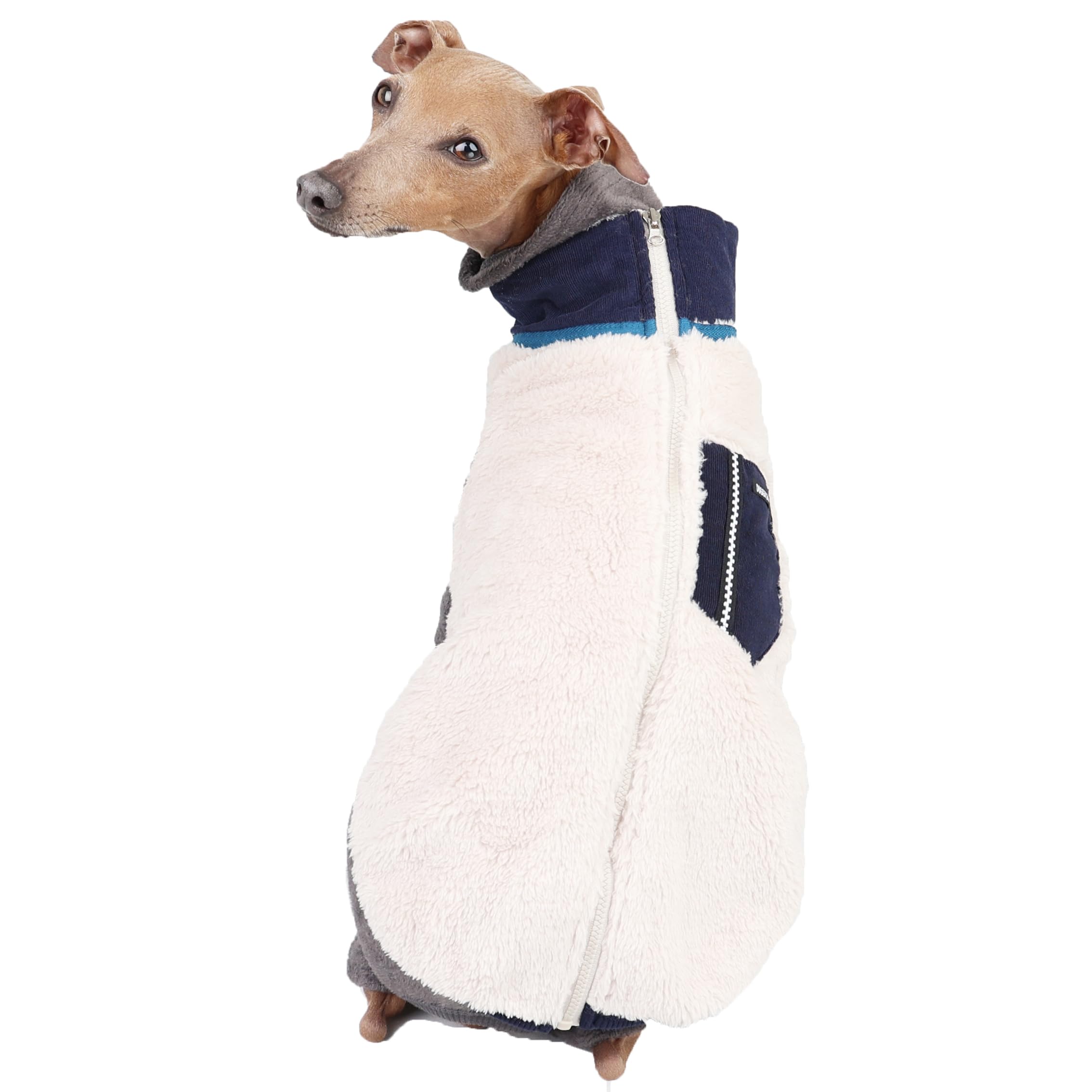 D Doggy Star Italian Greyhound Warm Fleece Zip-Up Sweater Jacket Outfit Clothes Whippet For Dog Coat (M,Zipup Navy)