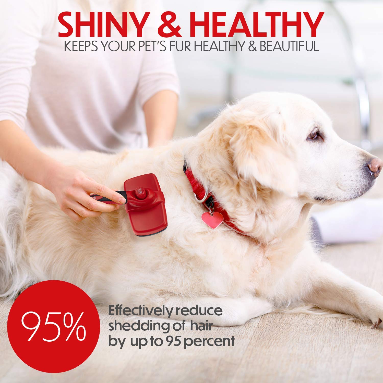 Pet Pull Self Cleaning Slicker Brush For Cat And Dog Coat - Detangler Dog Brush For Shedding & Grooming - Super Easy To Clean Deshedding Grooming Tool Removes Loose Pet Hair, Mats And Tangles (Red)