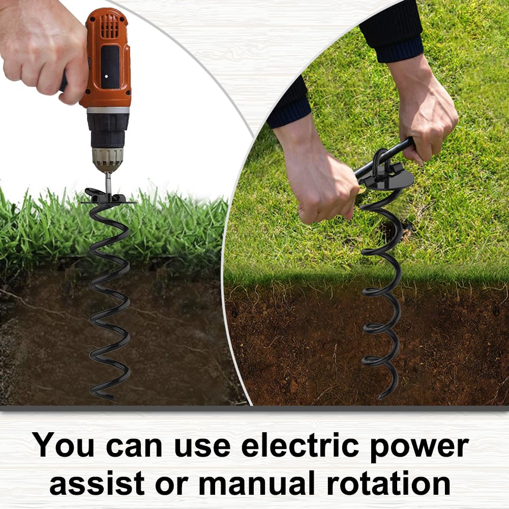 Eurmax Heavy Duty 4-Pc Spiral Stakes Anchor Kit, Black Alloy Steel for Trampolines, Tents, with Bonus Tie Down Straps