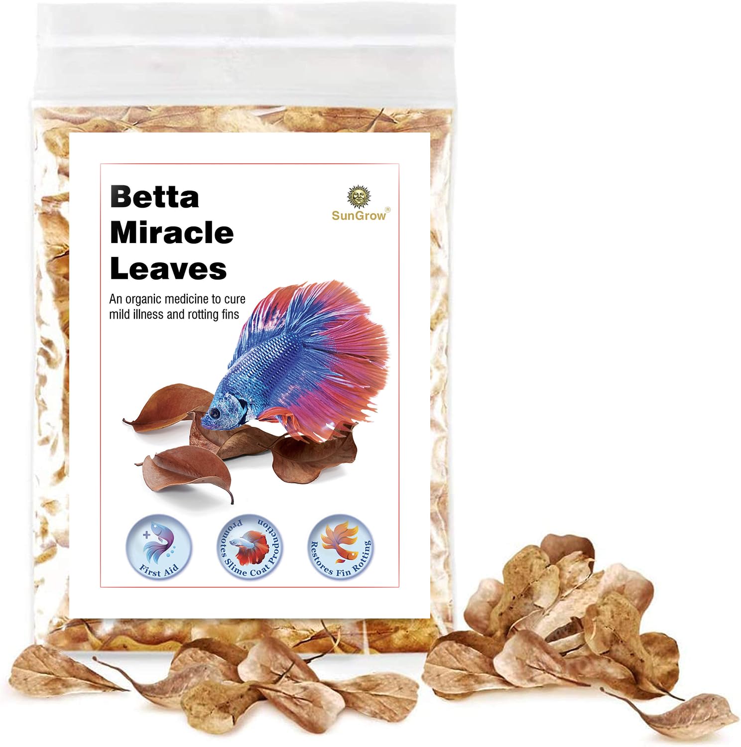SunGrow 50 pcs Catappa Indian Almond Leaves for Betta Fish Tank Aquarium, 2    Water Conditioner Leaves, Leaf Also Suitable for 