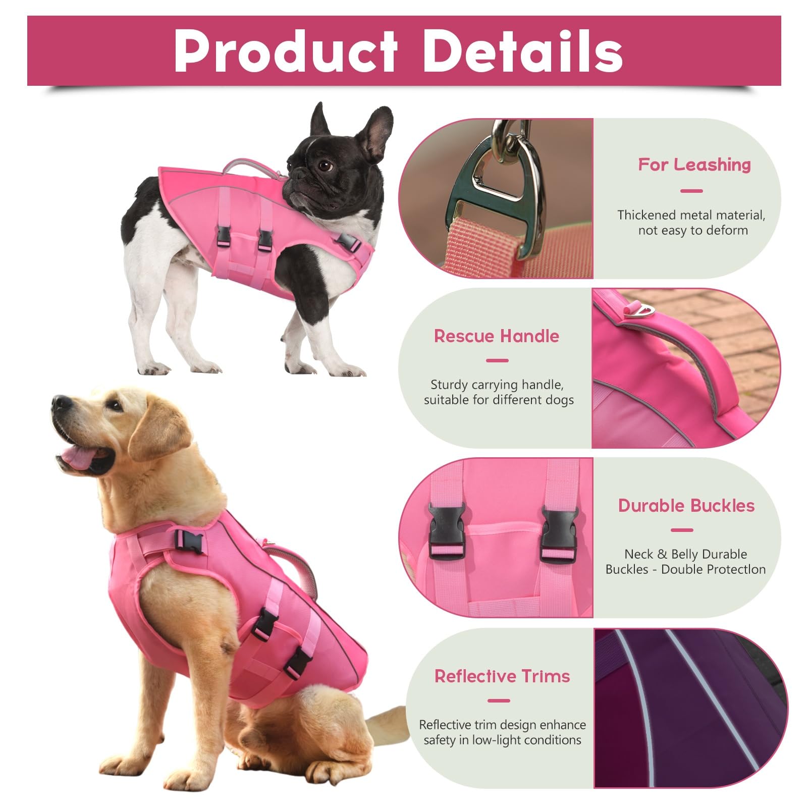 Petdsh Dog Life Jacket Medium, High Flotation Dog Life Vest For Swimming Boating, Reflective Puppy Lifejacket With Superior Buoy