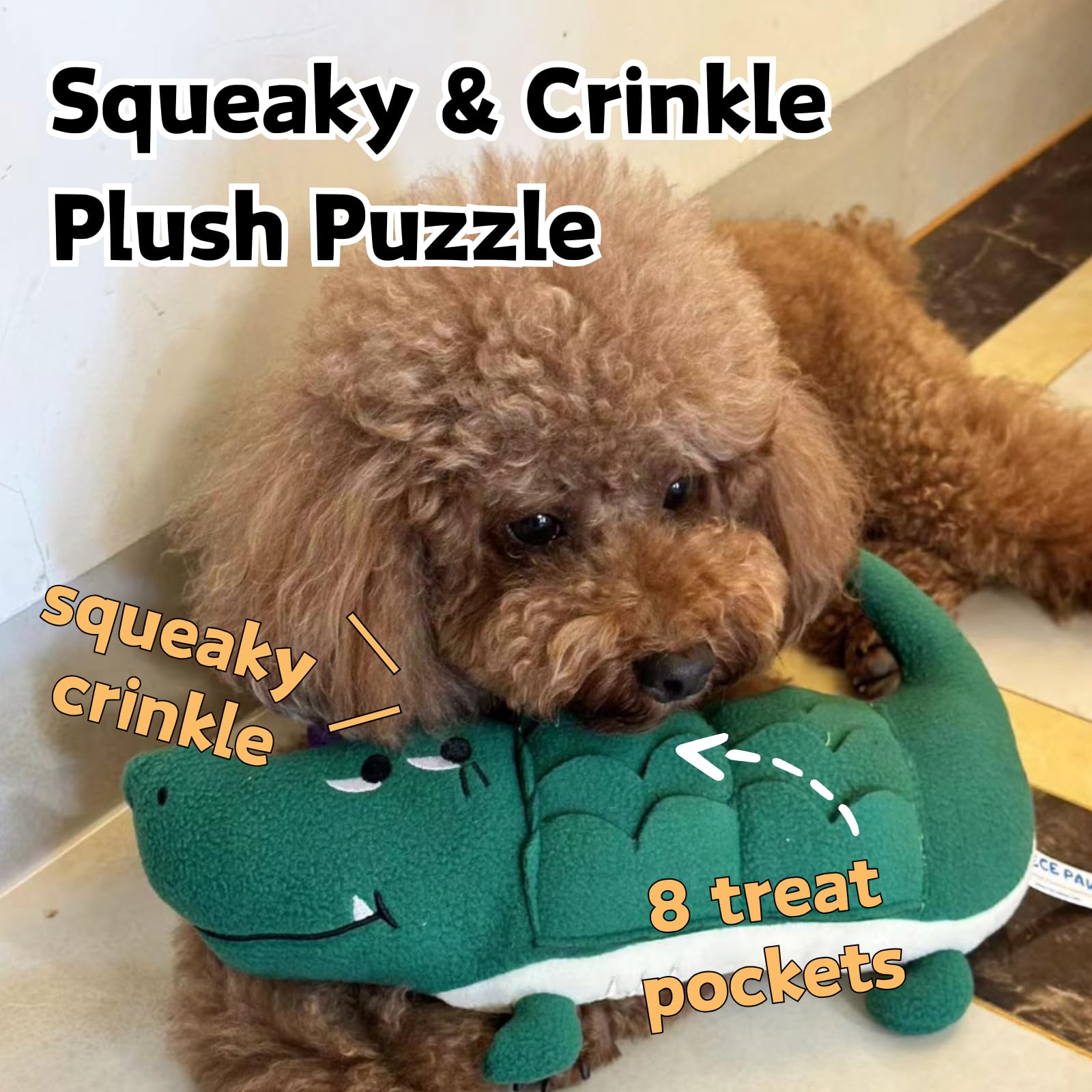 Cece Paw Dog Puzzle Toys, Alligator Treat Dispensing Dog Toys, Squeaky Crinkle Snuffle Toy For Boredom And Stimulating, Enrichme