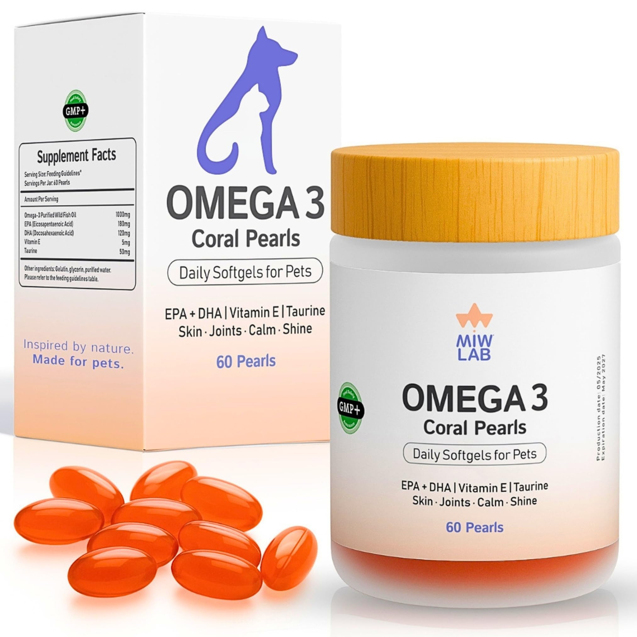 Omega 3 Fish Oil for Dogs and Cats EPA + DHA + Taurine + Vitamin E Vet Developed Formula 60 Softgels Supplement for Strong Joint