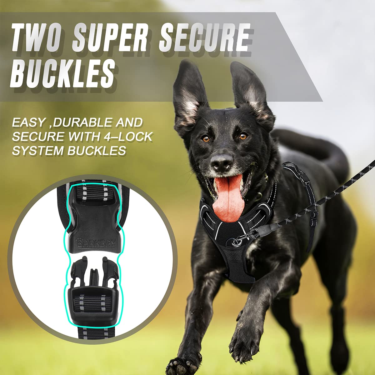 Barkbay No Pull Dog Harness Front Clip Heavy Duty Reflective Easy Control Handle For Large Dog Walking(Black,Xl)