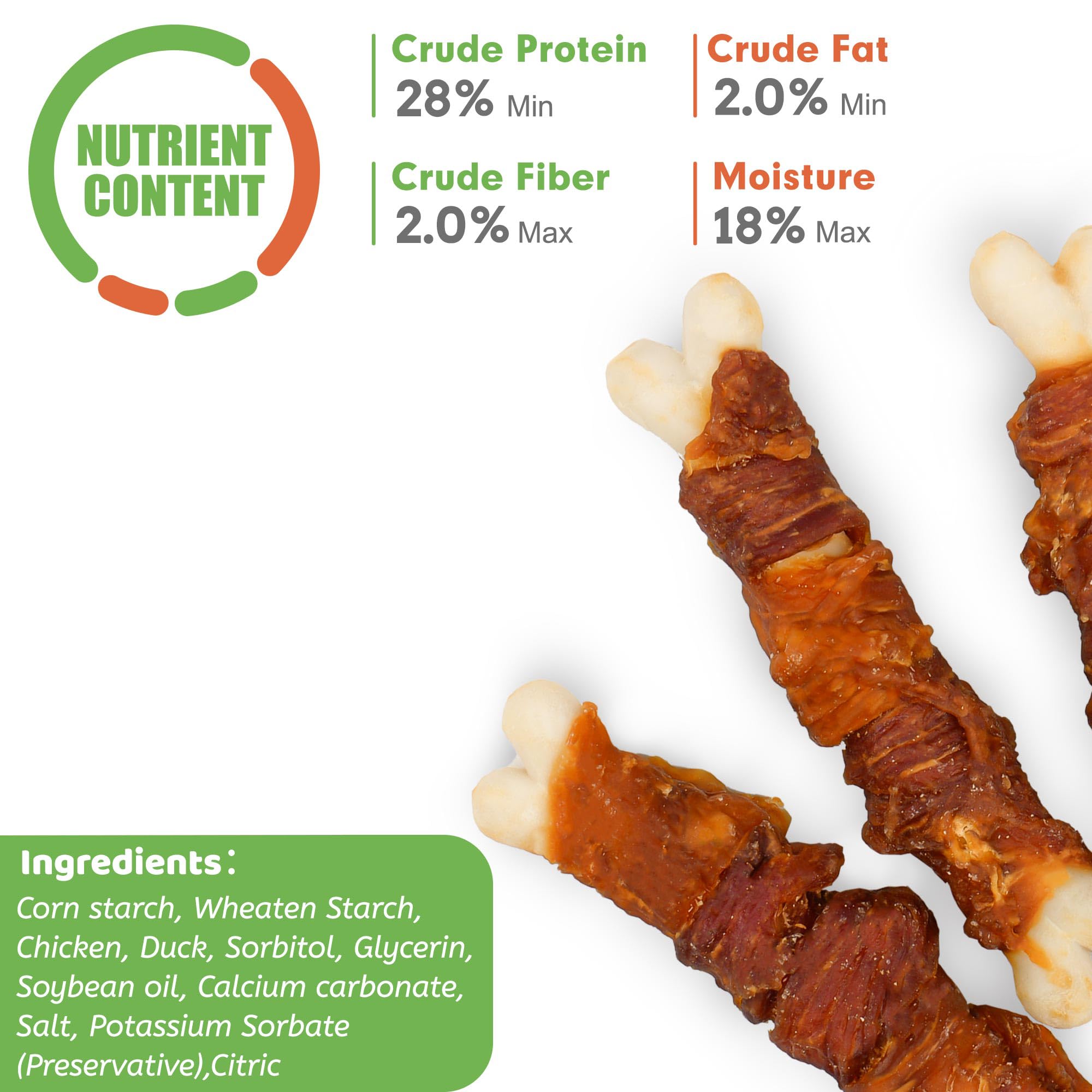 MON2SUN Double Flavor Dog Treats, 4 Inch Chicken and Duck Wrapped Calcium Bones, Rawhide Free Chews for Small Dogs, Teeth Cleani