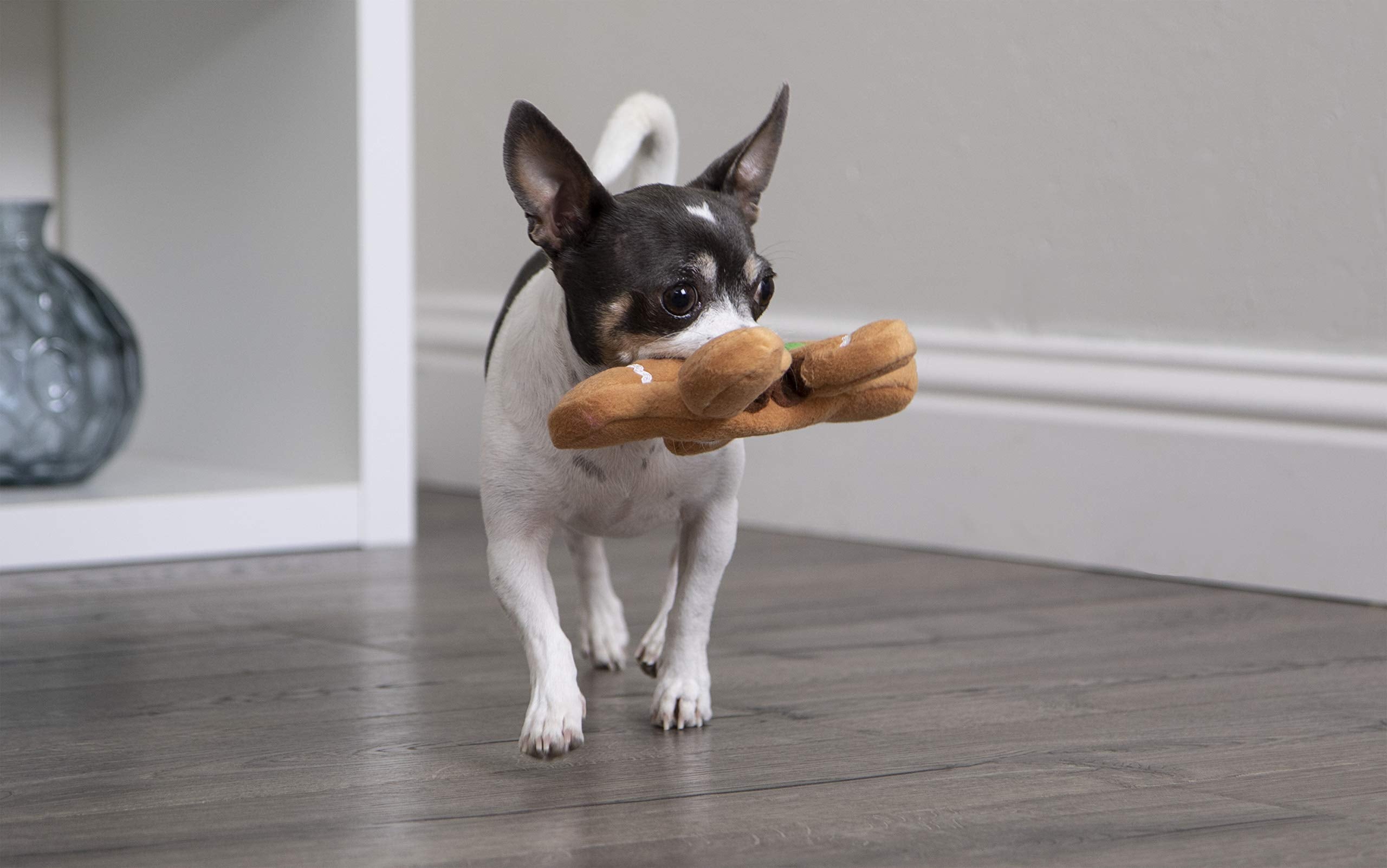 Godog Christmas Gingerbread Man Squeaky Plush Dog Toy, Chew Guard Technology - Brown, Small