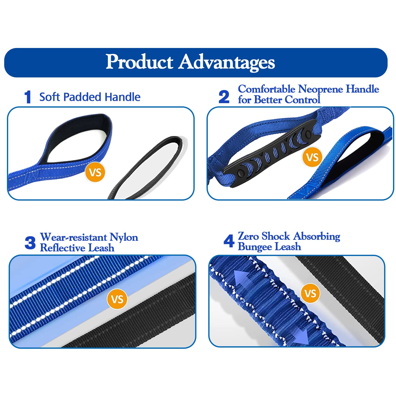 Dog Leash For Large Dog Heavy Duty, 4-6Ft Traffic Padded 2 Handles For Extra Control, Strong Shock Absorbing Bungee Dog Leash Wi