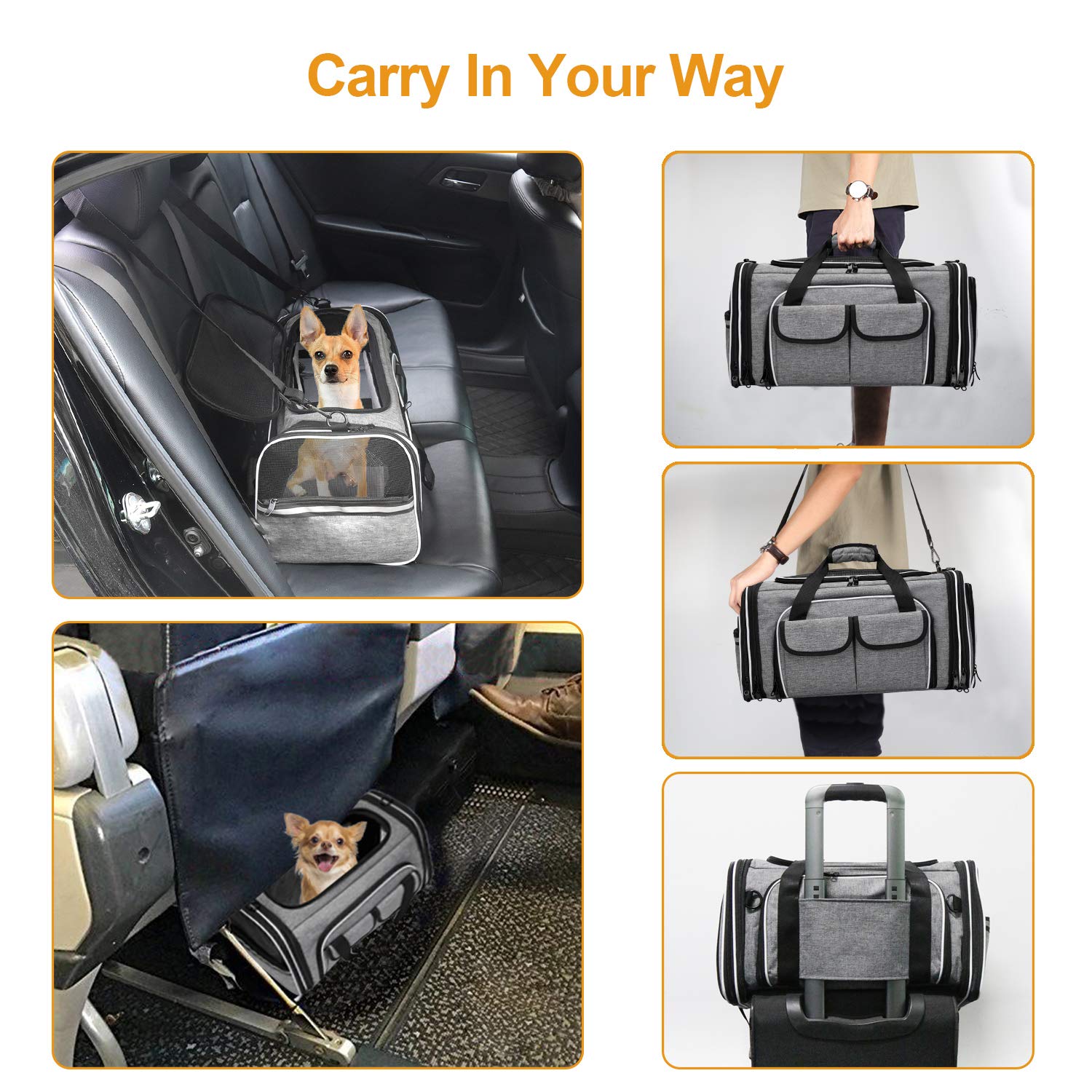 Estarer Soft Sided Pet Carrier Airline Approved, 4 Sides Expandable Collapsible Cat Carrier with Pockets & Removable Fleece Pad,