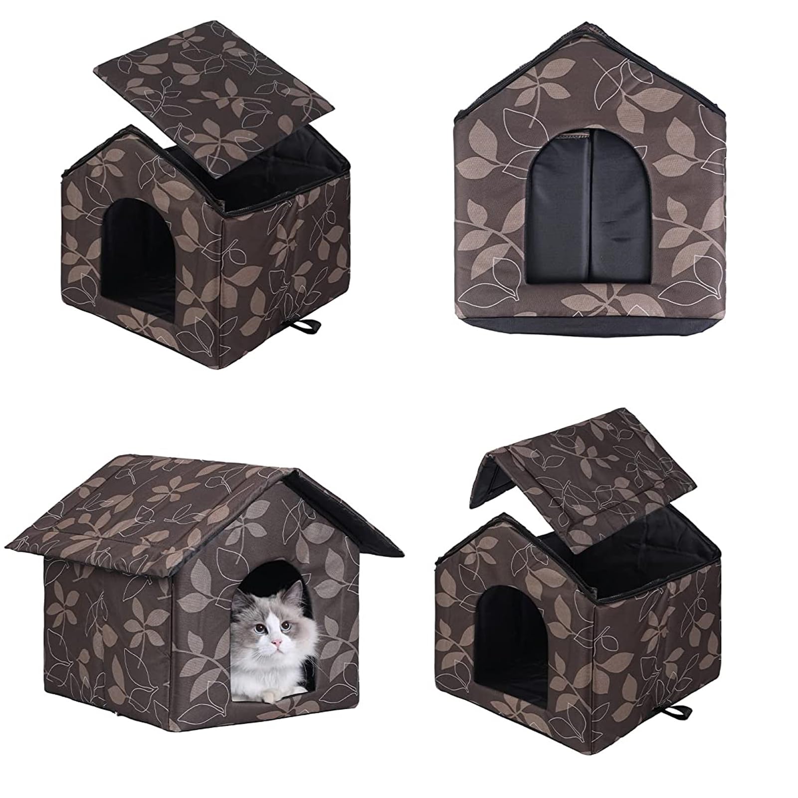 Cat Houses For Outdoor Cats Outdoor Houses For Feral Cats Cat House With Weatherproof Canvas Roof Stray Shelter (Brown, Medium-H