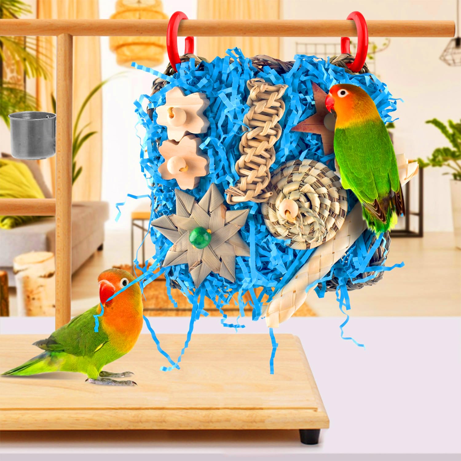 KATUMO Bird Toys, 2 Pack Bird Grass Mat Foraging Wall Toys Parrot Shredder Toys for Parakeet, Cockatiel, Conure, Lovebird, Budgi