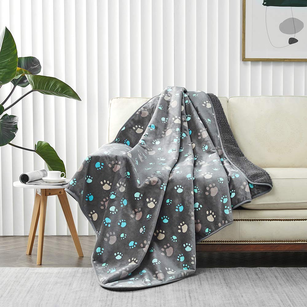 Allisandro Waterproof Blanket 55 X 39 Inches For Couch, Chairs, Car, Bed, Machine Washable Triple Layer Waterproof Furniture Protector With Cute Paw Print For Small Medium Large Dogs Cats