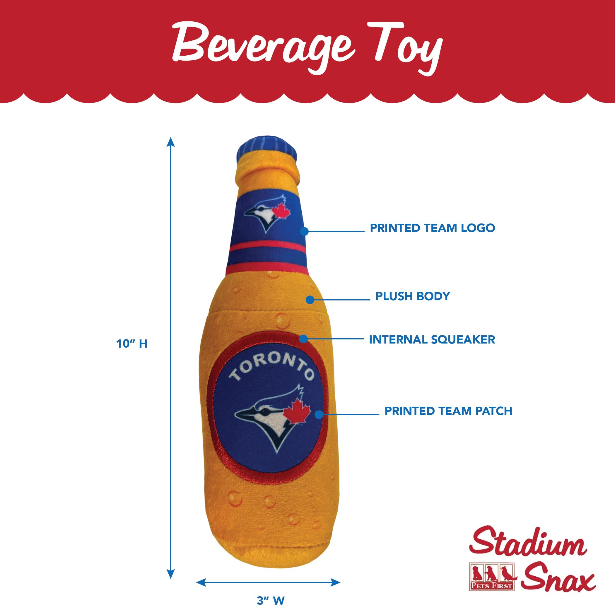 Pets First Mlb Toronto Blue Jays Stadium Beer Bottle Plush Dog Toy-Cutest Plush Toy For Dogs & Cats With Inner Squeaker & Premiu
