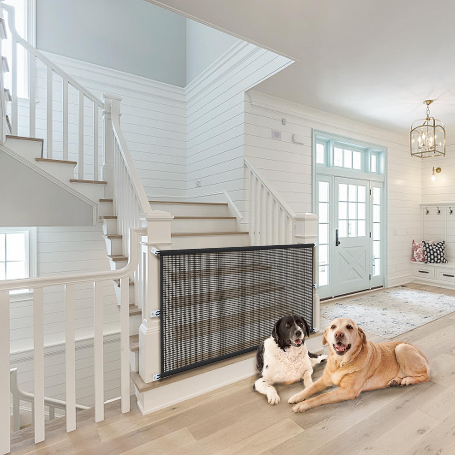 Dog Gate Indoor Pet Gates For Stairs: Dogs Screen Mesh Gate For The House Magic Gate For Kitchen Doorways Hallway Stairways Safety Porch Yard 30 Inch Tall, 70 Inch Wide