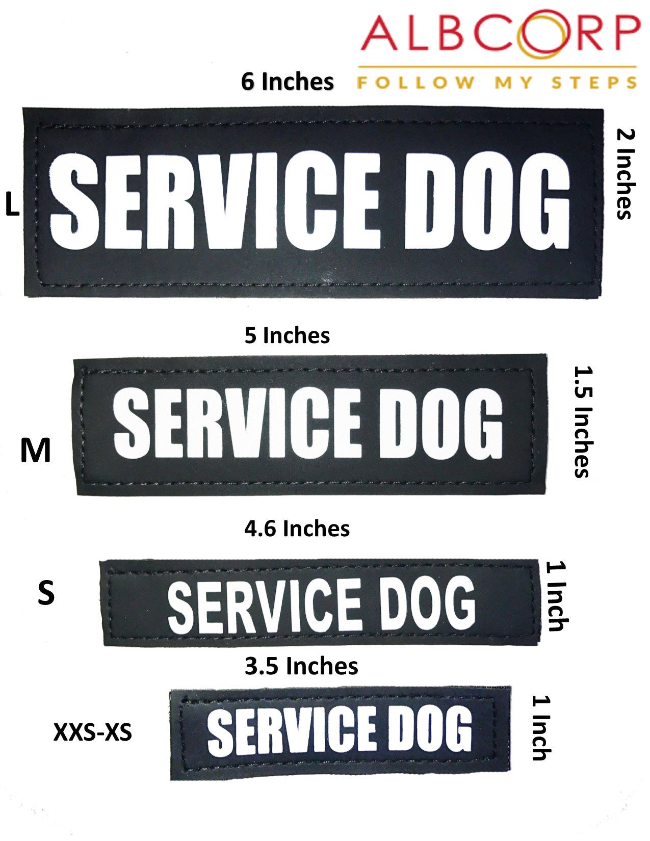 Albcorp Reflective Service Dog Patches With Hook Backing For Service Animal Vests /Harnesses Small (4.6 X 1) Inch