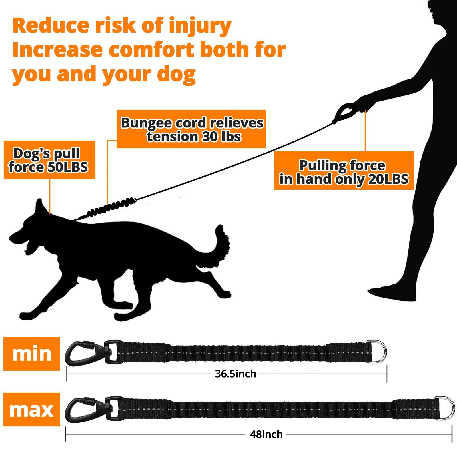 Rope Dog Leash 4 Ft: Heavy Duty Leashes With Swivel Lockable Hook Reflective Threads Bungee And Padded Handle - Dog Lead For Large Small Medium Dogs Outside Walking Hiking Orange