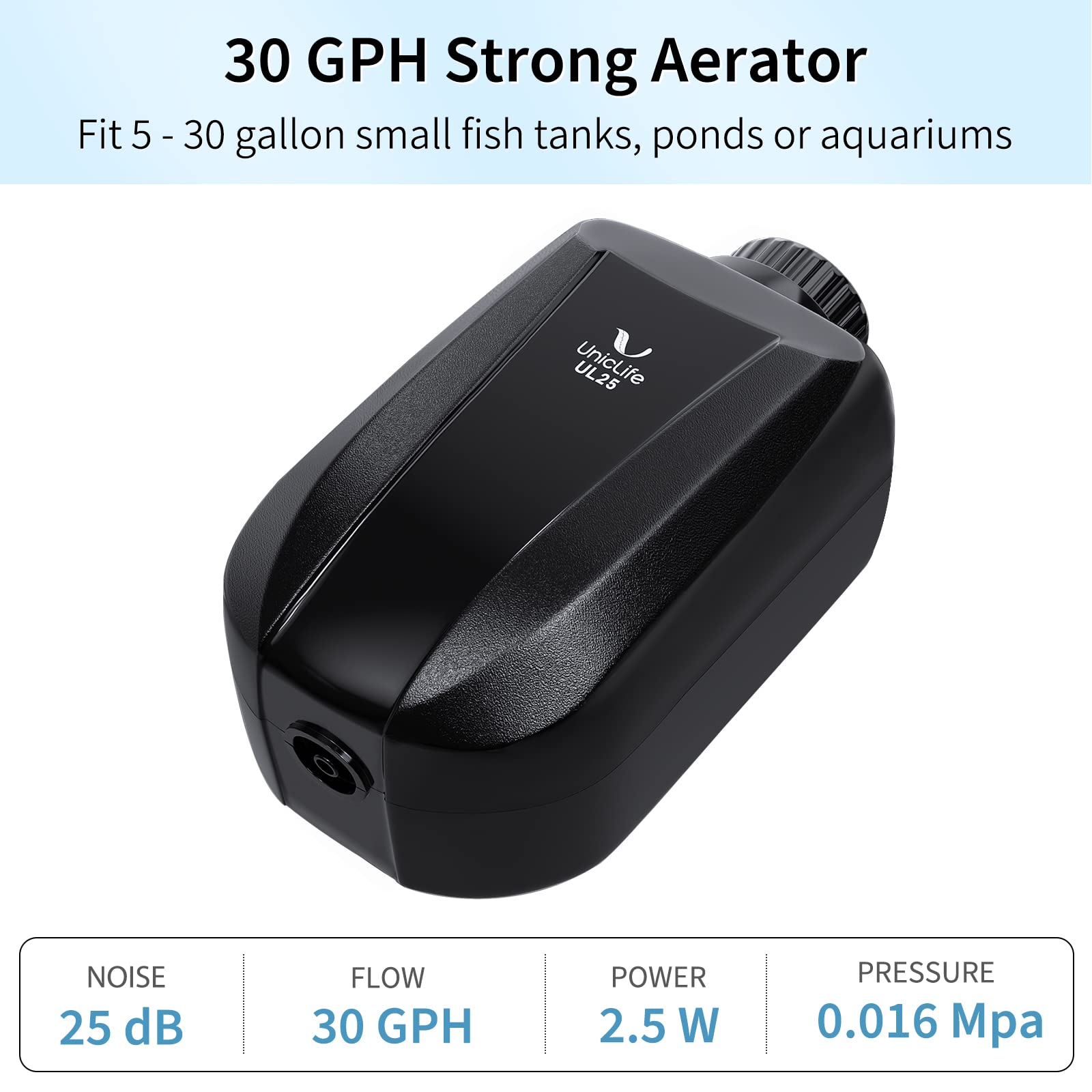 Uniclife Aquarium Air Pump Adjustable Quiet Oxygen Aerator Pump With Air Stone Airline Tubing Check Valve And Connector Accessories For Small Fish Tanks Ponds