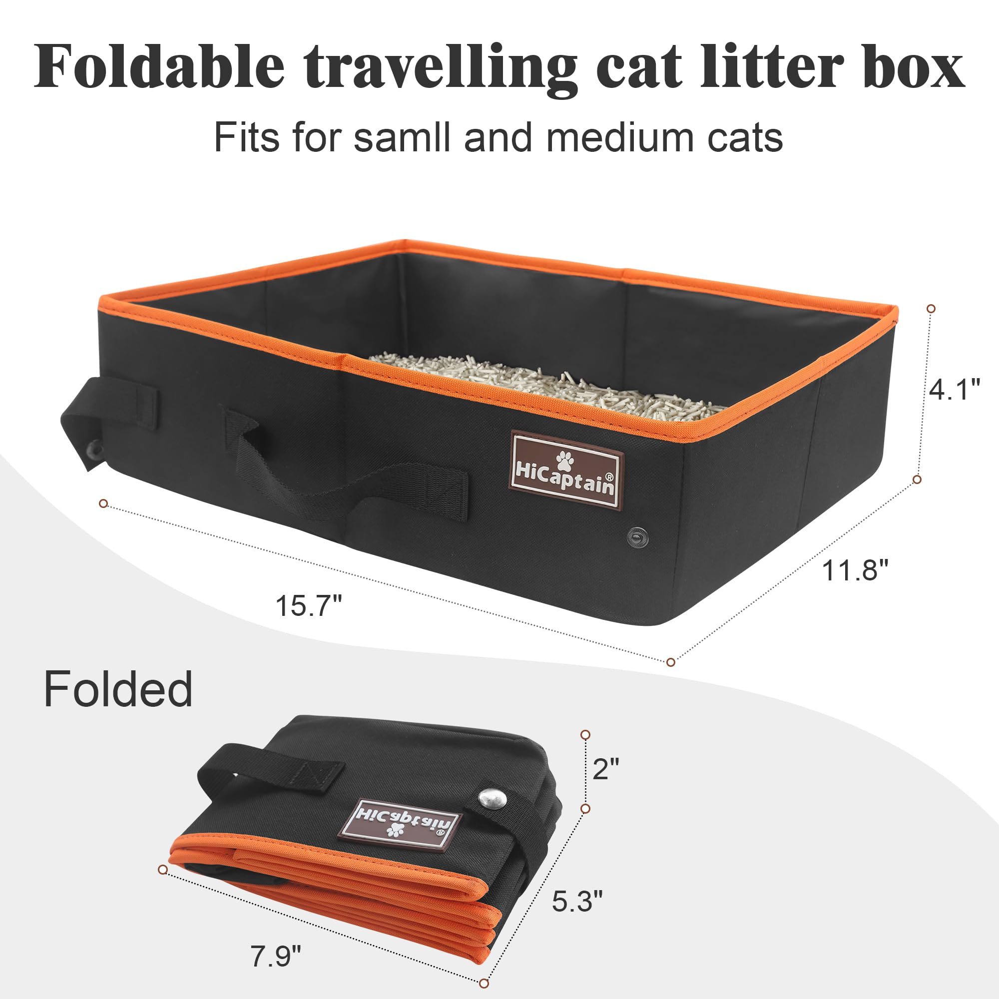 HiCaptain Portable Cat Travel Litter Box, Collapsible Cat Litter Carrier Tray, Waterproof Litter Box for Outdoor Fit Medium Cats