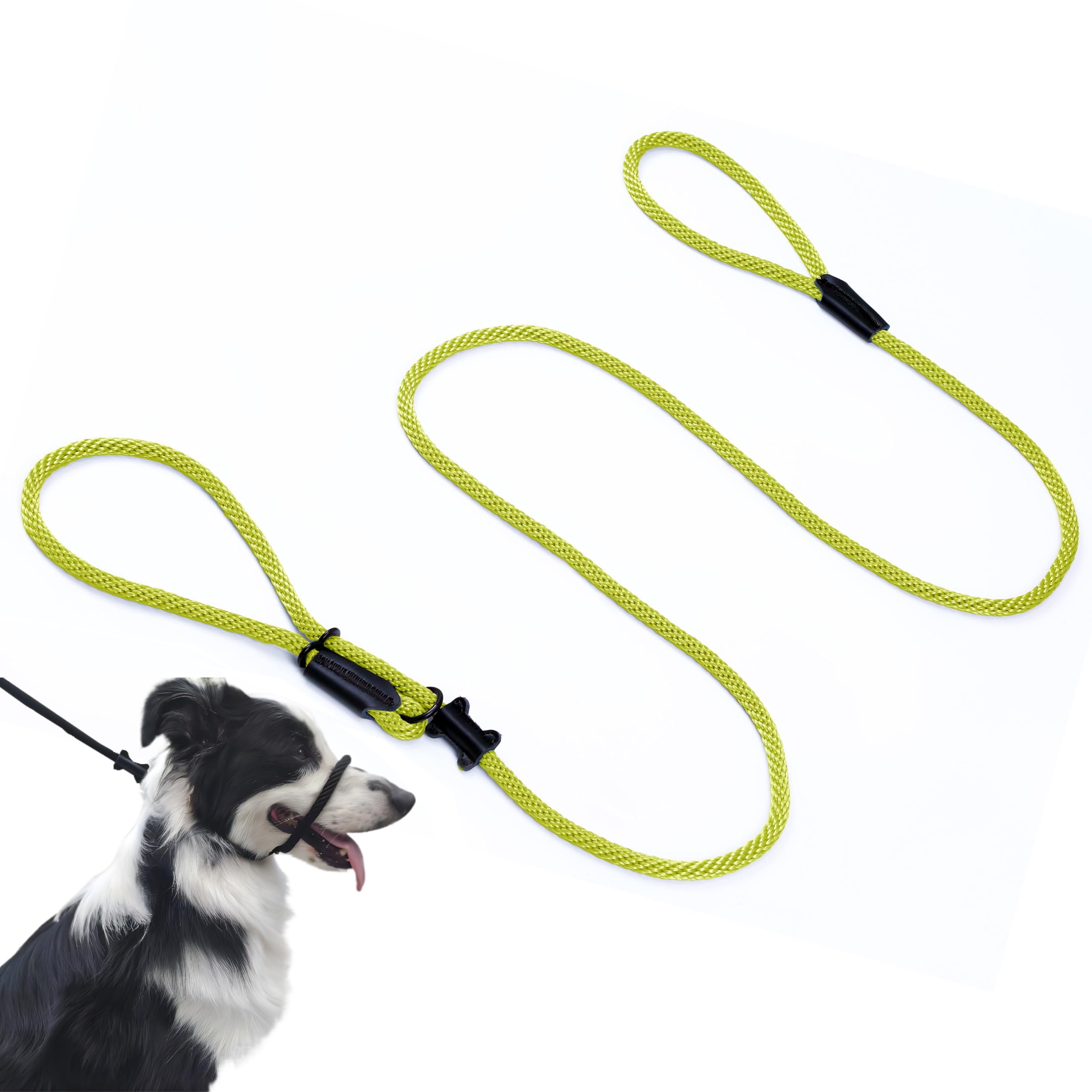 Multifunctional Figure 8 Padded Head Halter Walking Training Leather Stopper Slip Lead Dog Rope Leash (Fluorescent Yellow)