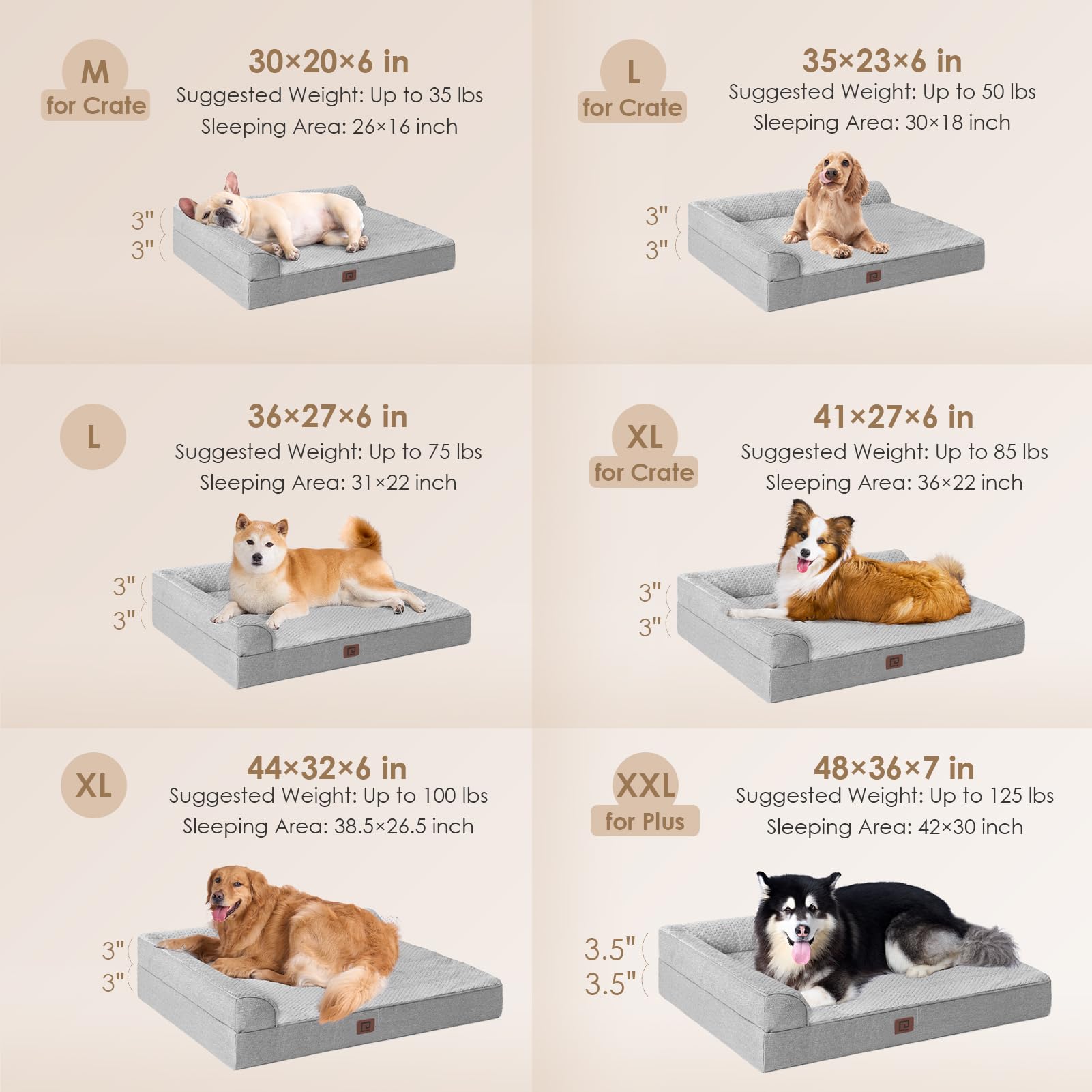 Eheyciga Memory Foam Orthopedic Dog Beds Large Sized Dog With Waterproof Lining, Washable Dog Sofa Bed With Removable Cover And Nonskid Bottom For Crate Pet Couch Bed, 35X23 Inches, Grey