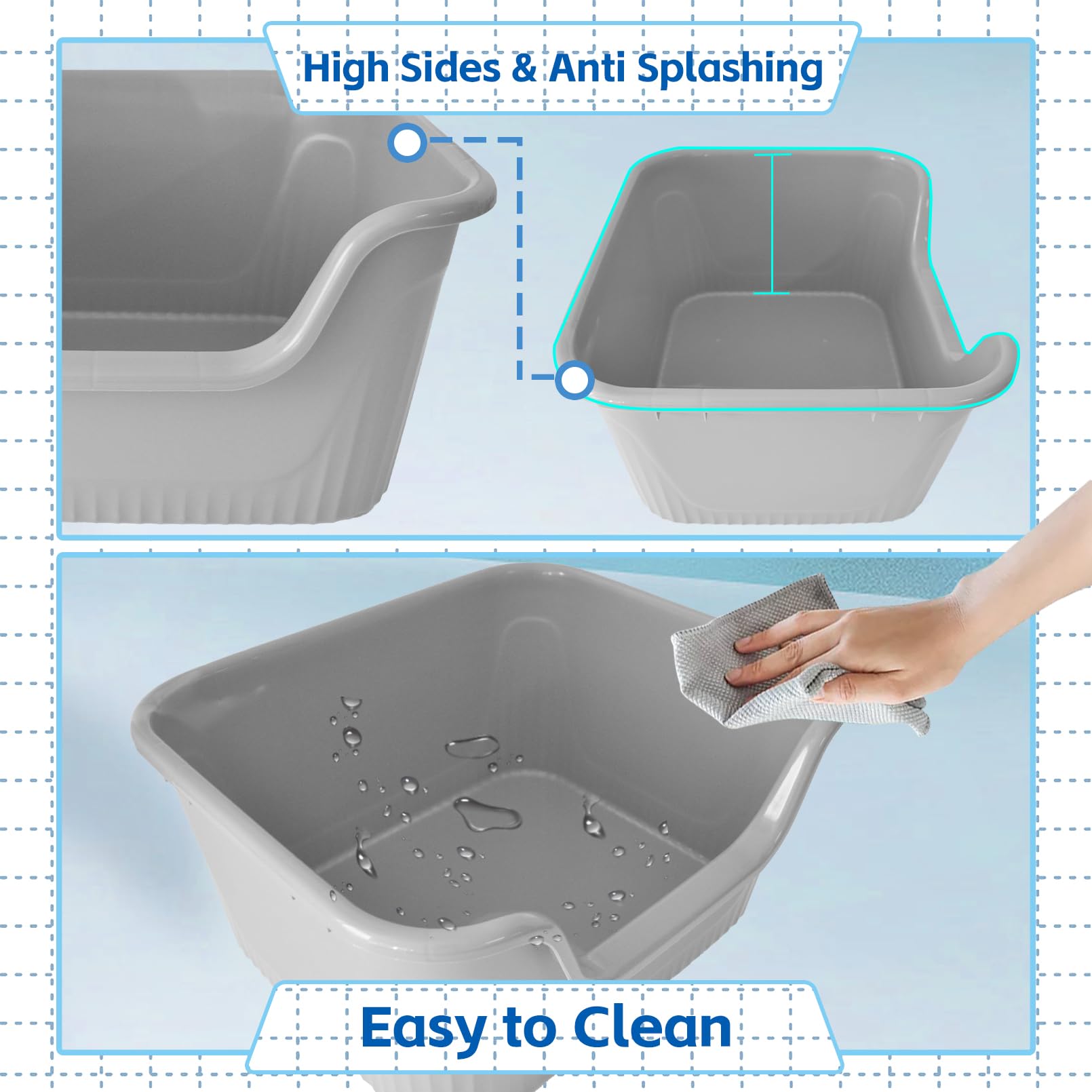 Muyg Large Cat Litter Box With High Sides,17.5X15X8.9 Open Top Anti Splashing Non-Stick Low Entry Litter Tray For Cats Eas