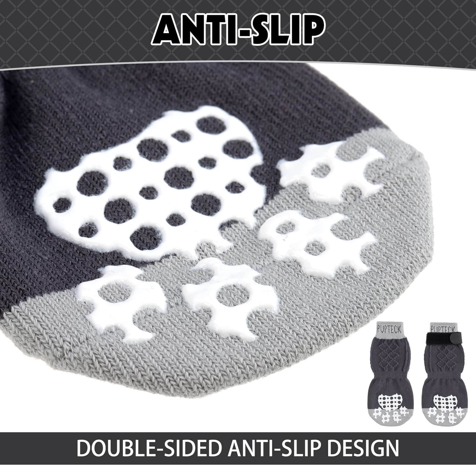 Pupteck Comfortable Anti-Slip Dog Socks 3 Pairs Soft Pet Paw Protection For Indoor Wear, Elastic Magic Straps For Small Medium Large Doggies Traction Control